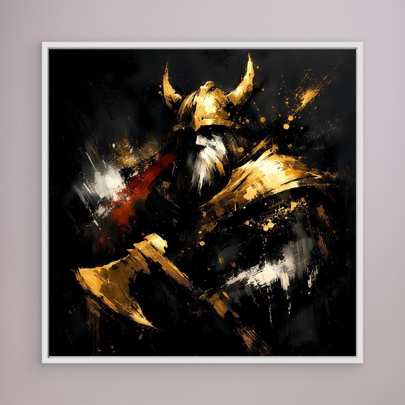 Leinwand Goldener Wikinger Krieger | Abstraktes Nordmann Wandbild Modern
