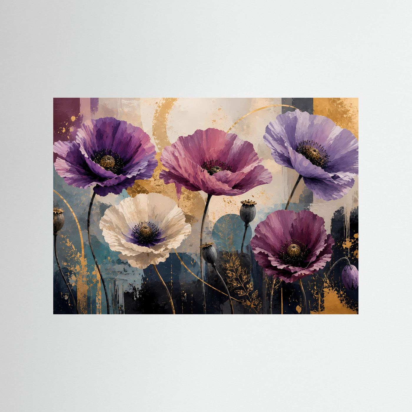 Abstrakte Mohnblumen-Leinwandkunst im Querformat ohne Rahmen