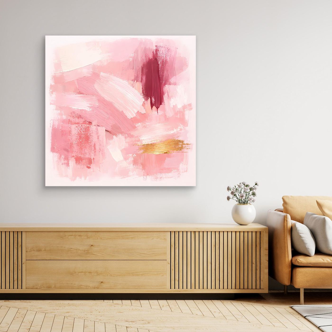 Leinwand Abstraktes Gemälde in Rosa und Gold | Modernes Elegantes Wandbild Pastell