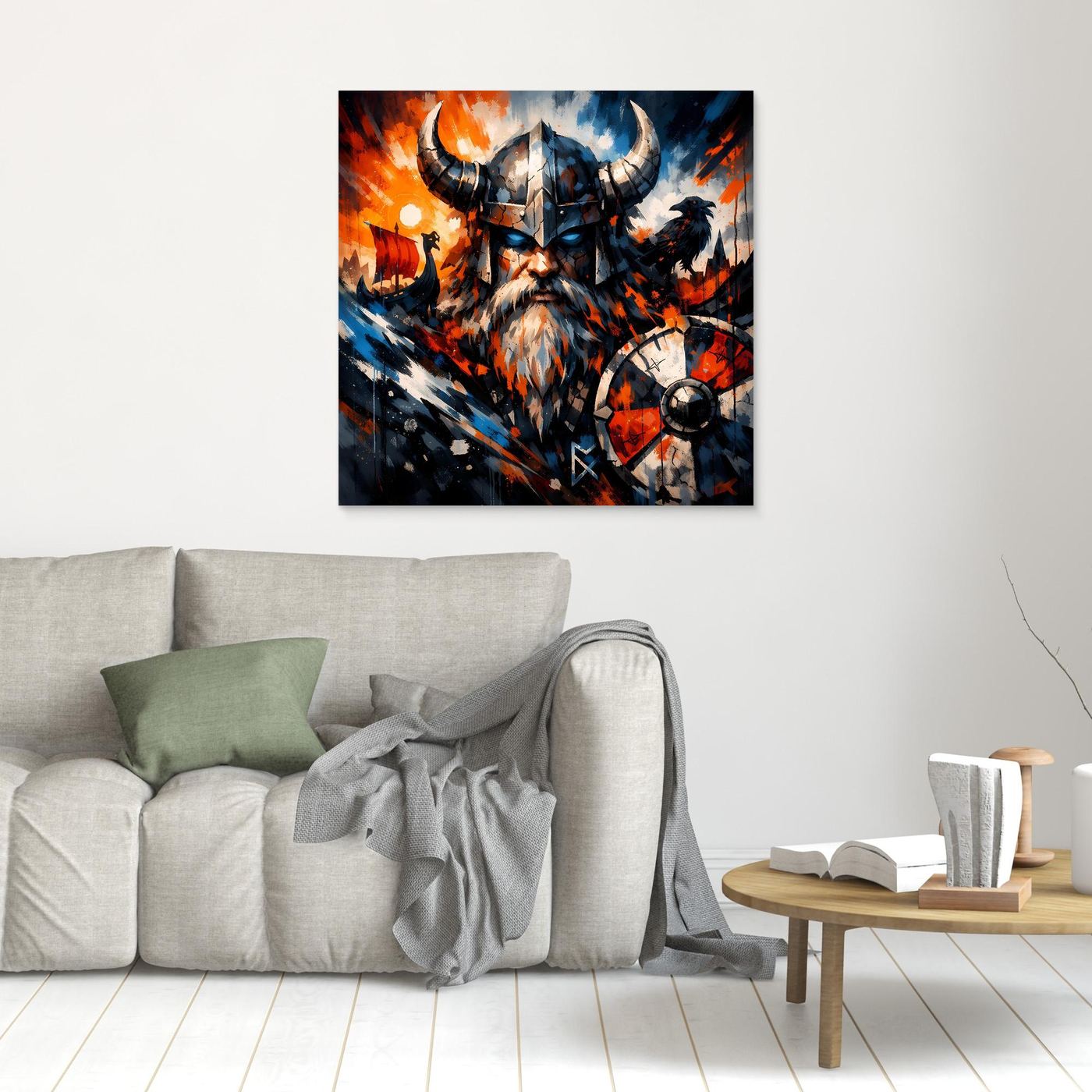 Leinwand Mythischer Wikinger-Krieger | Modernes Abstraktes Nordmann Wandbild