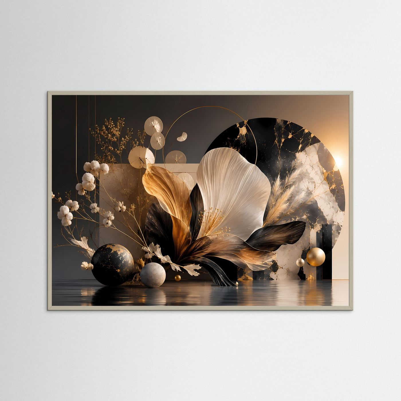 Abstrakte Blume Poster | Schwarz Gold Botanische Wandkunst | Elegante Floral Kunst | Moderne Luxus Leinwand | Minimalistische Wall Art