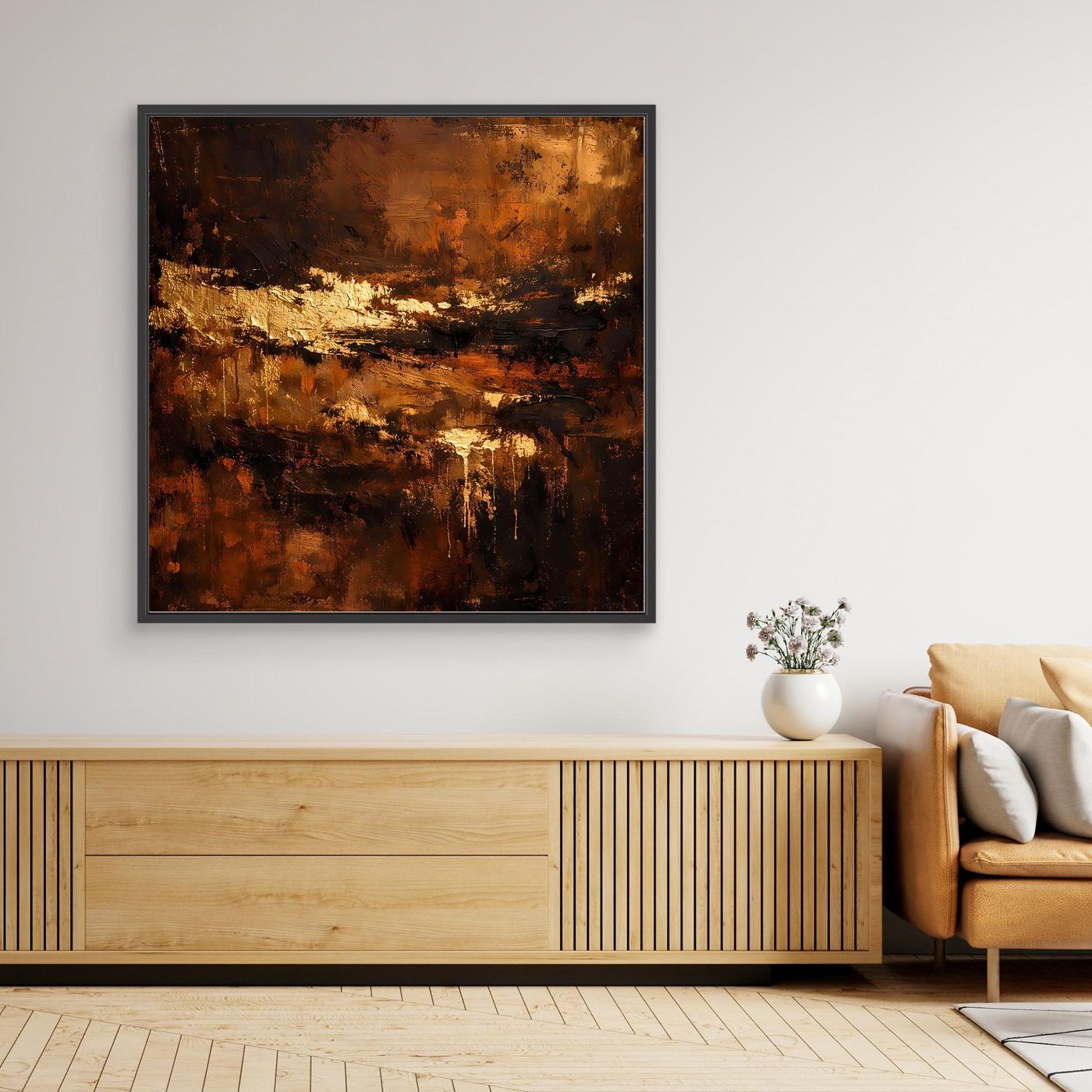 Leinwand Abstraktes Ölgemälde in Gold und Bronze | Modernes Luxus Wandbild
