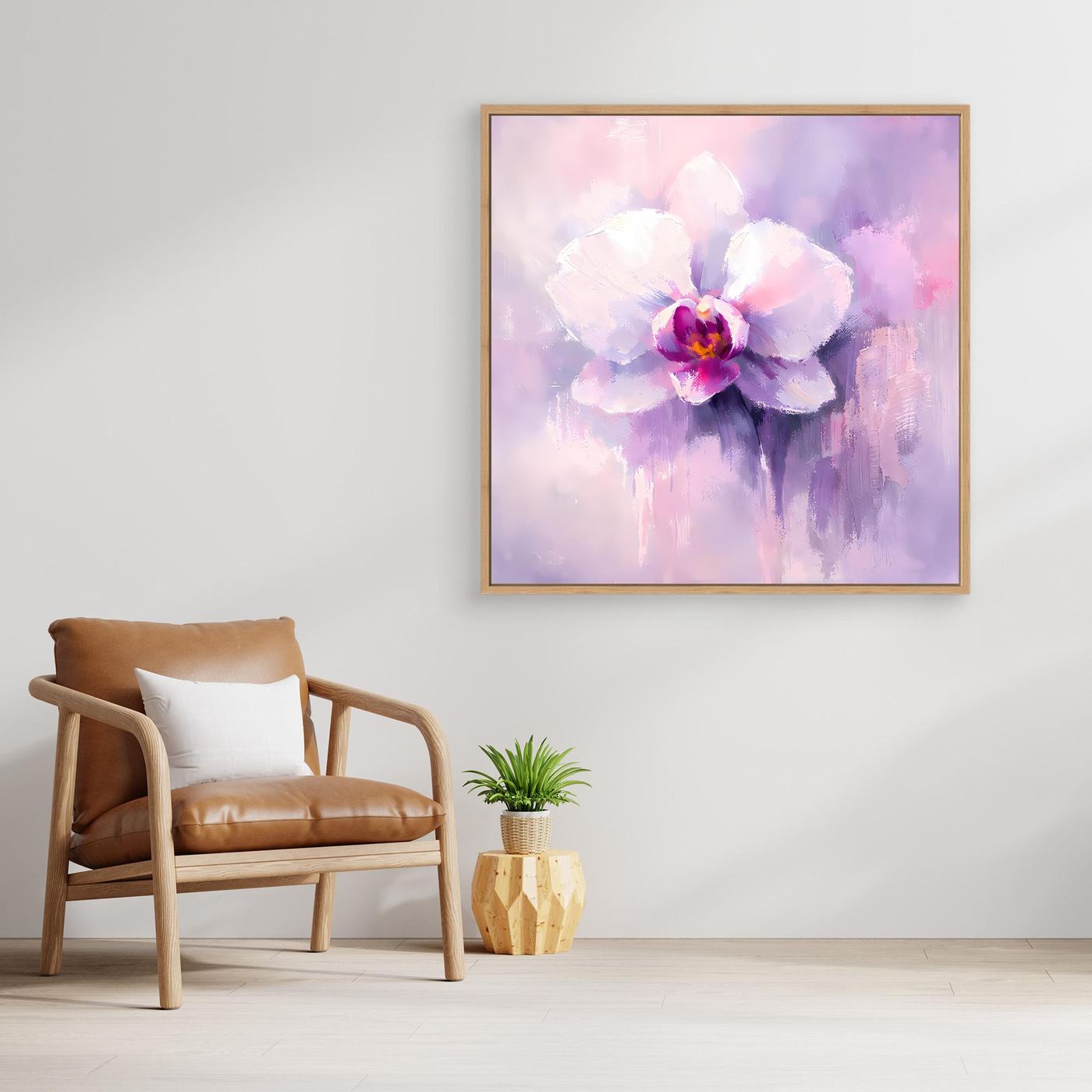 Leinwand Abstraktes Orchideen Blütenbild | Modernes Wandbild Weiß Violett Pink