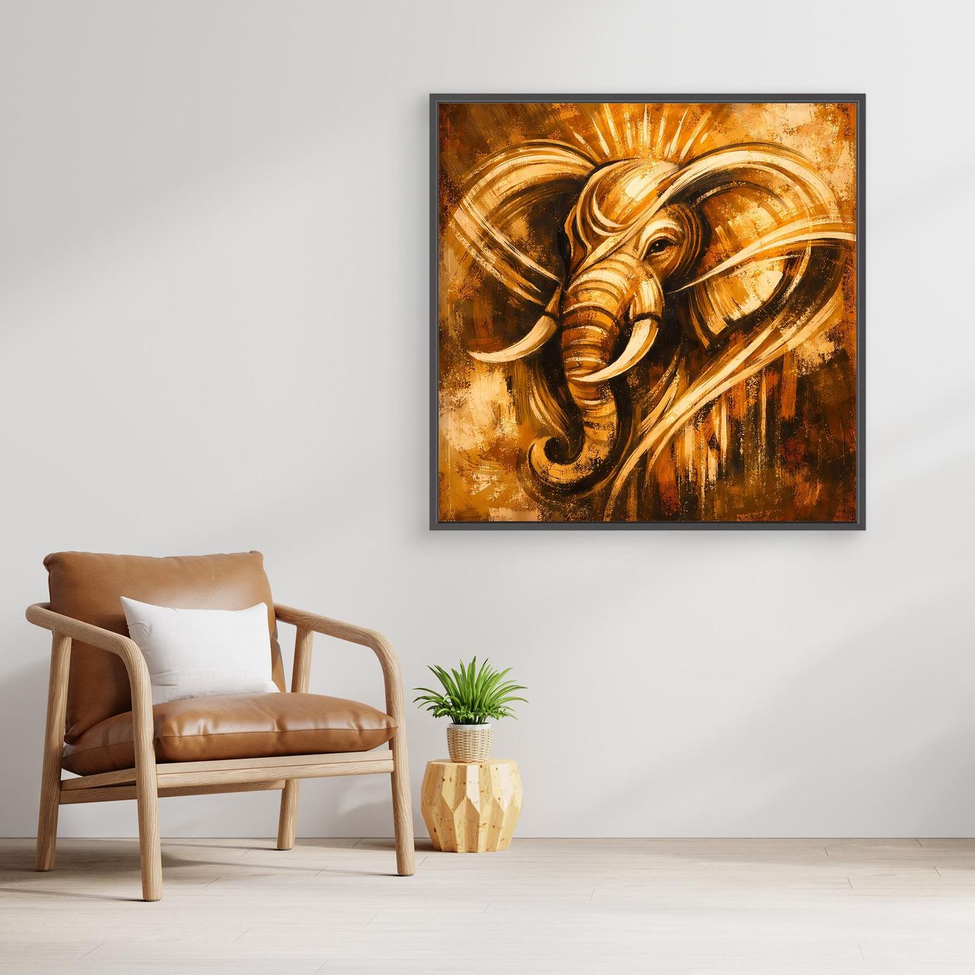 Leinwand Goldener Elefant Ganesha-Stil | Abstraktes Modern Art Tier Wandbild