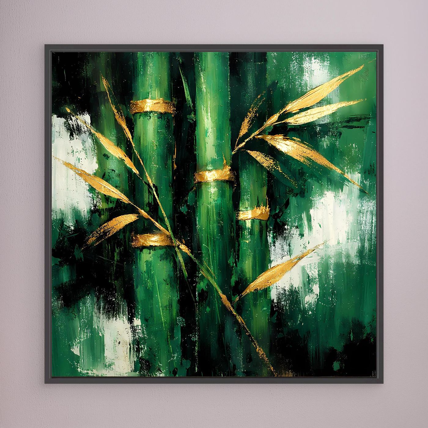 Leinwand Abstraktes Bambus Gemälde in Grün und Gold | Modernes Natur Wandbild