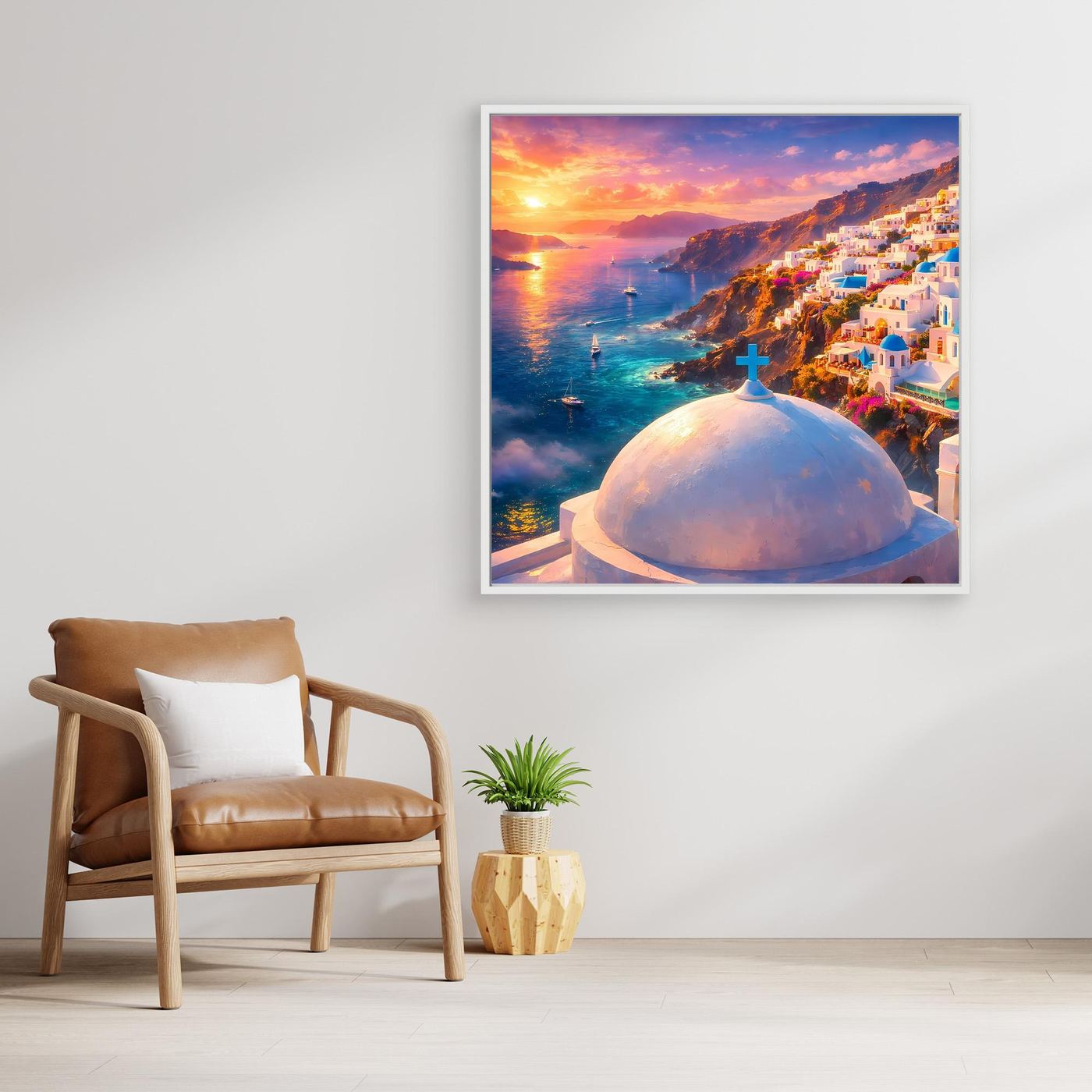 Leinwandbild Traumhaftes Santorini bei Sonnenuntergang | Maritimes Urlaubsflair