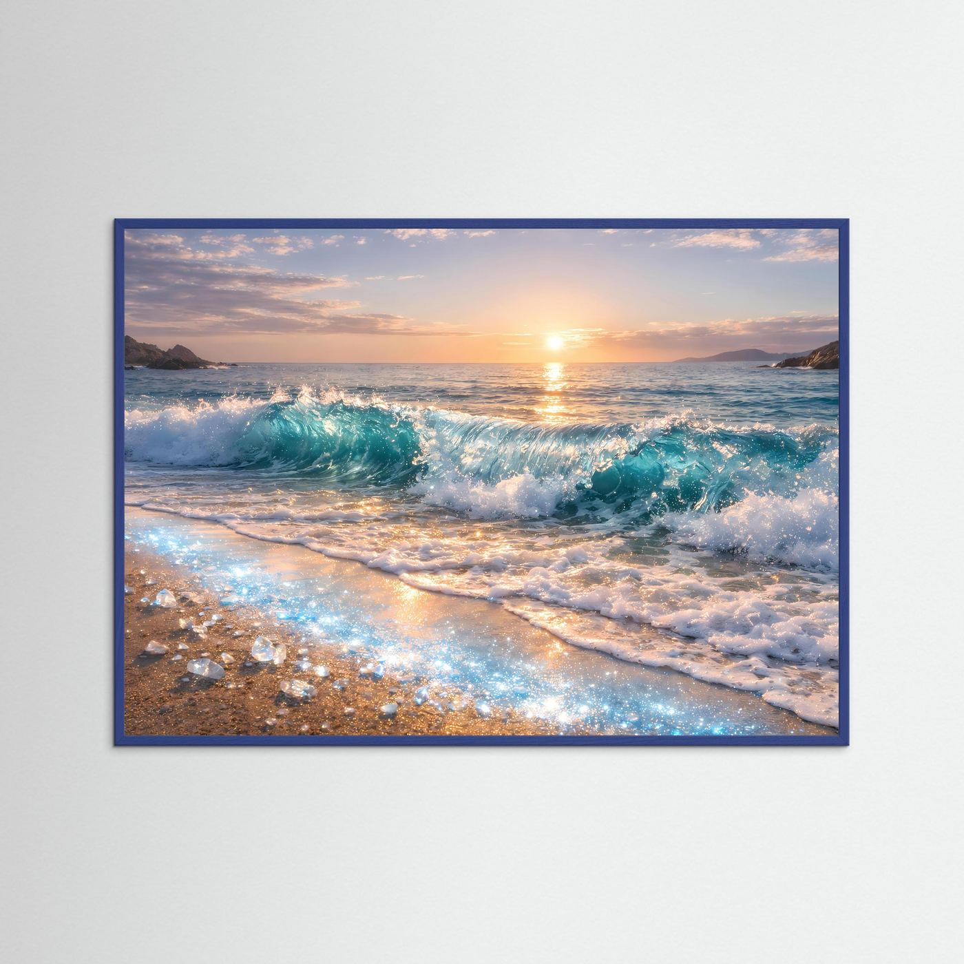 Poster Meereswelle am Sandstrand | Goldener Sonnenuntergang Wandbild
