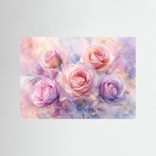 Rosen-Wandkunst auf Leinwand mit Pastellrosen in Rosa und Flieder, ohne Rahmen