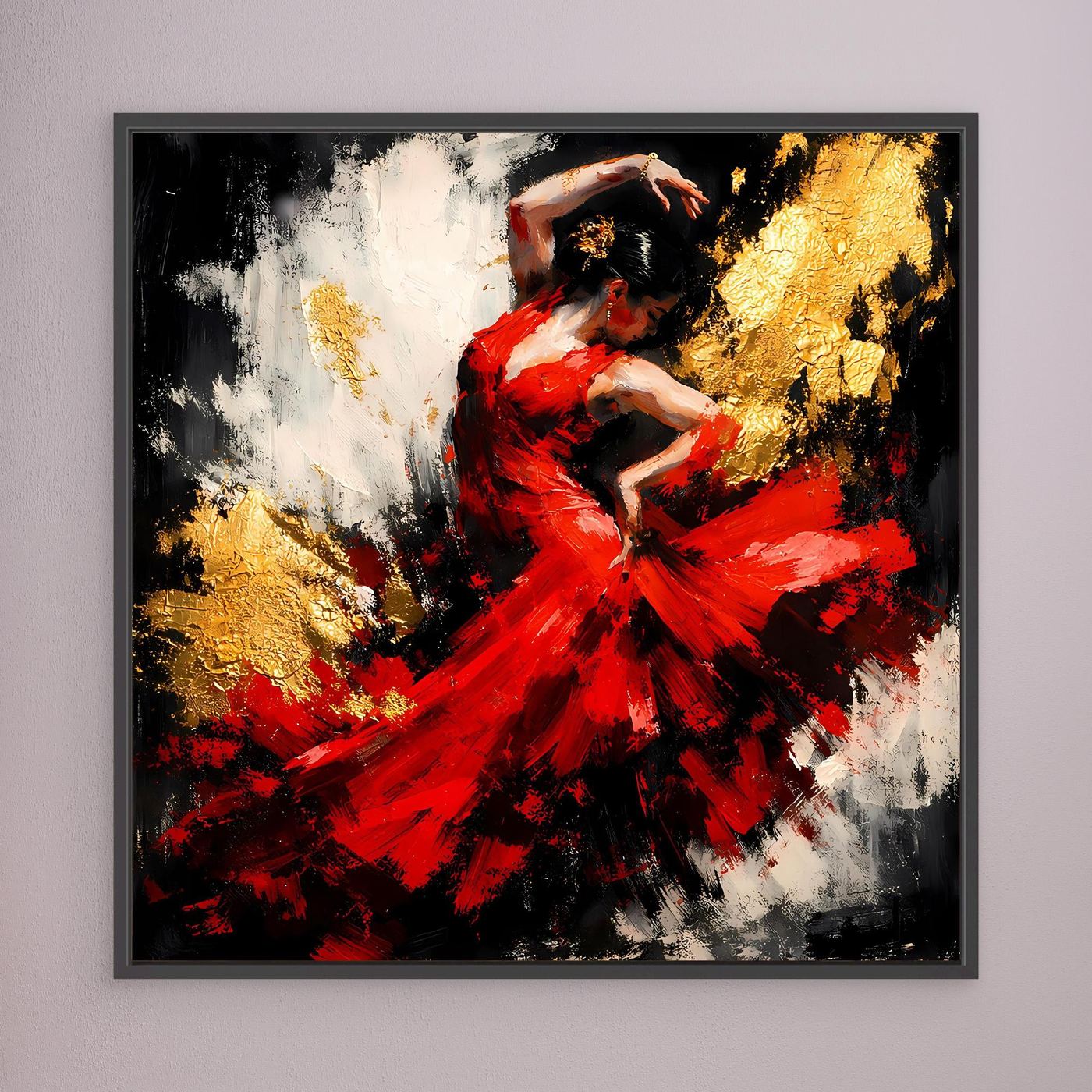 Leinwand Flamenco Tänzerin in Rot und Gold | Modernes Abstraktes Tanz Wandbild