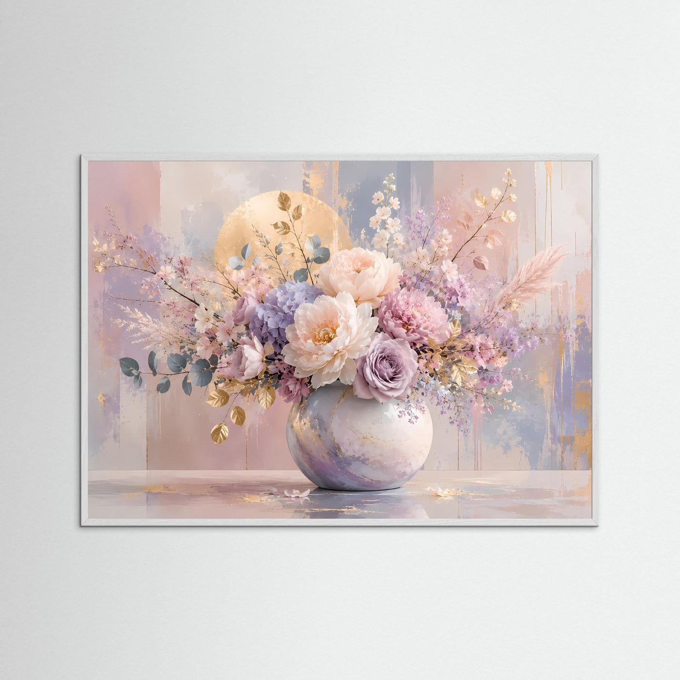 Blumenstrauß Poster Pastell | Elegante Pfingstrosen & Rosen in Vase | Florale Wandkunst | Modernes Blumenbild | Leinwand | Premium Wall Art