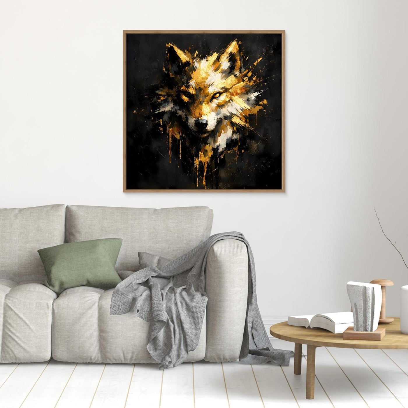 Leinwand Goldener Wolfskopf | Abstraktes Wildtier Wandbild Modern
