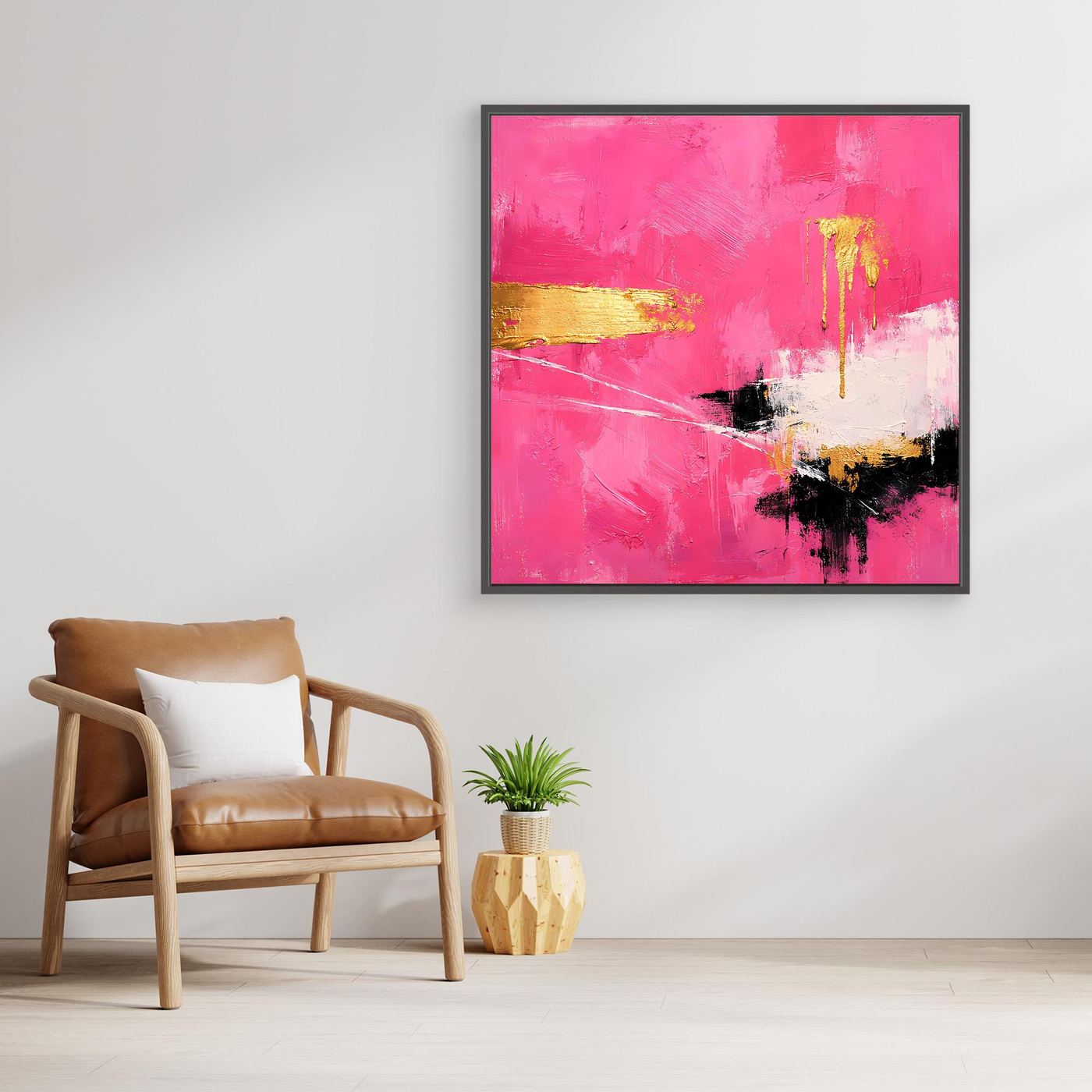 Leinwand Abstraktes Farbenspiel in Pink und Gold | Modernes Expressionistisches Wandbild