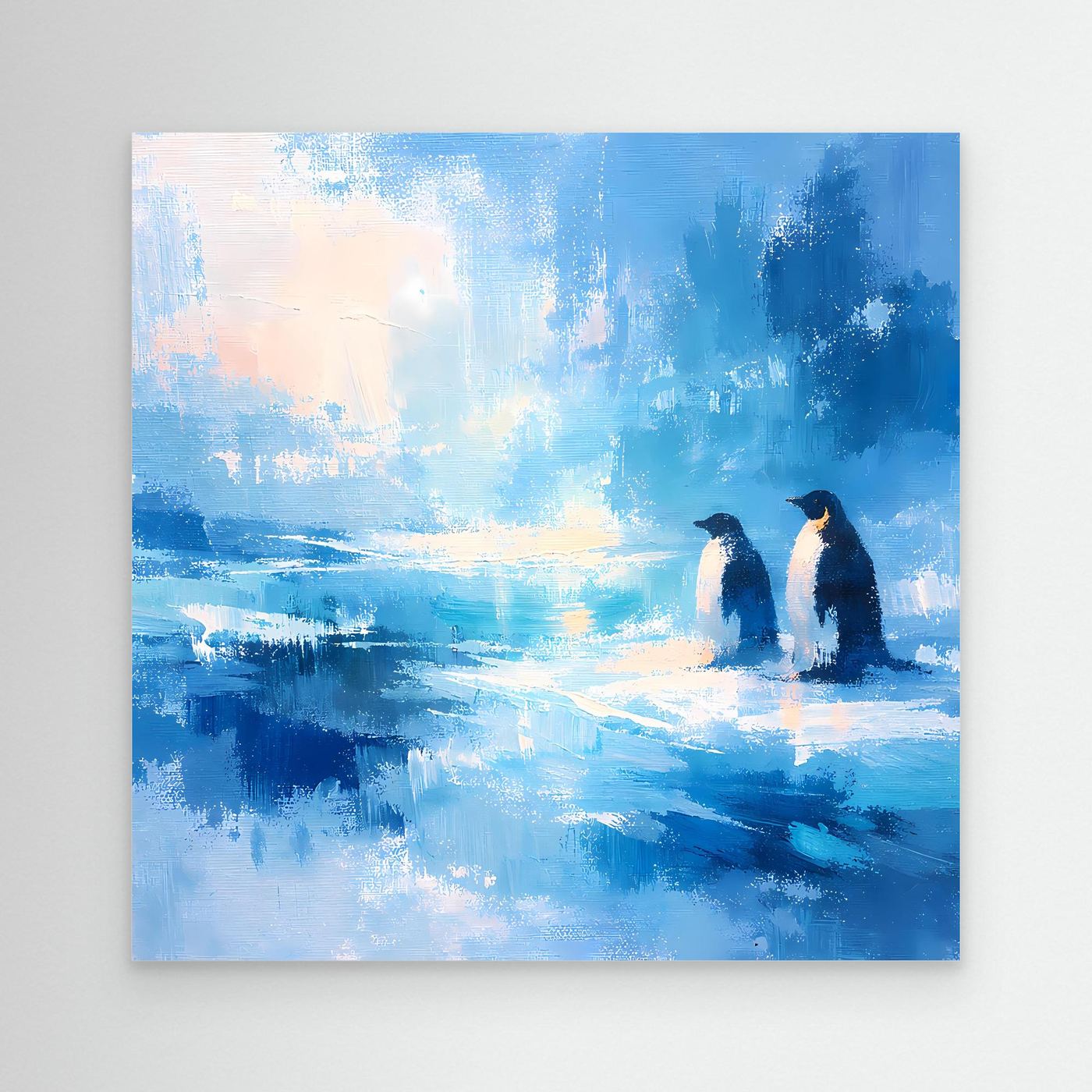 Leinwand Majestätische Pinguine im Ewigen Eis | Abstraktes Antarktis Wandbild