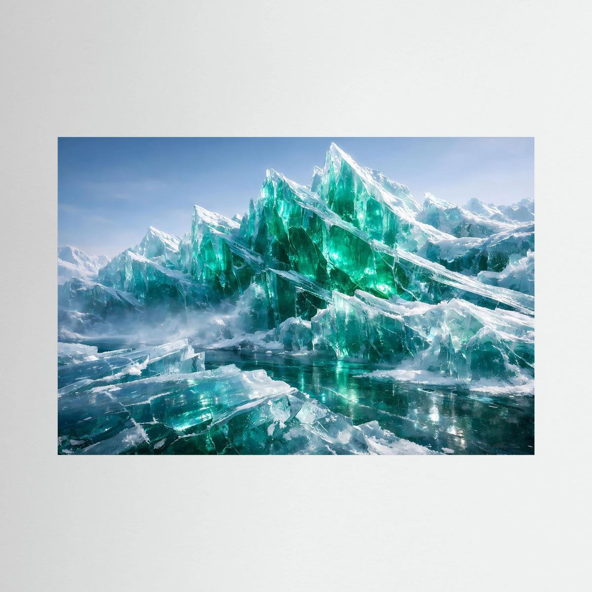 Poster mit smaragdgrünen Eisbergen und türkisfarbenem Gletscher, Querformat