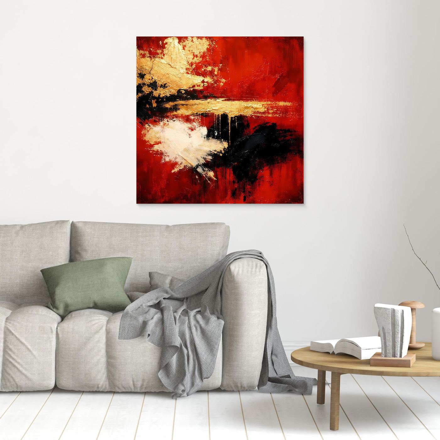 Leinwand Abstraktes Farbspiel in Rot und Gold | Modernes Progressives Wandbild