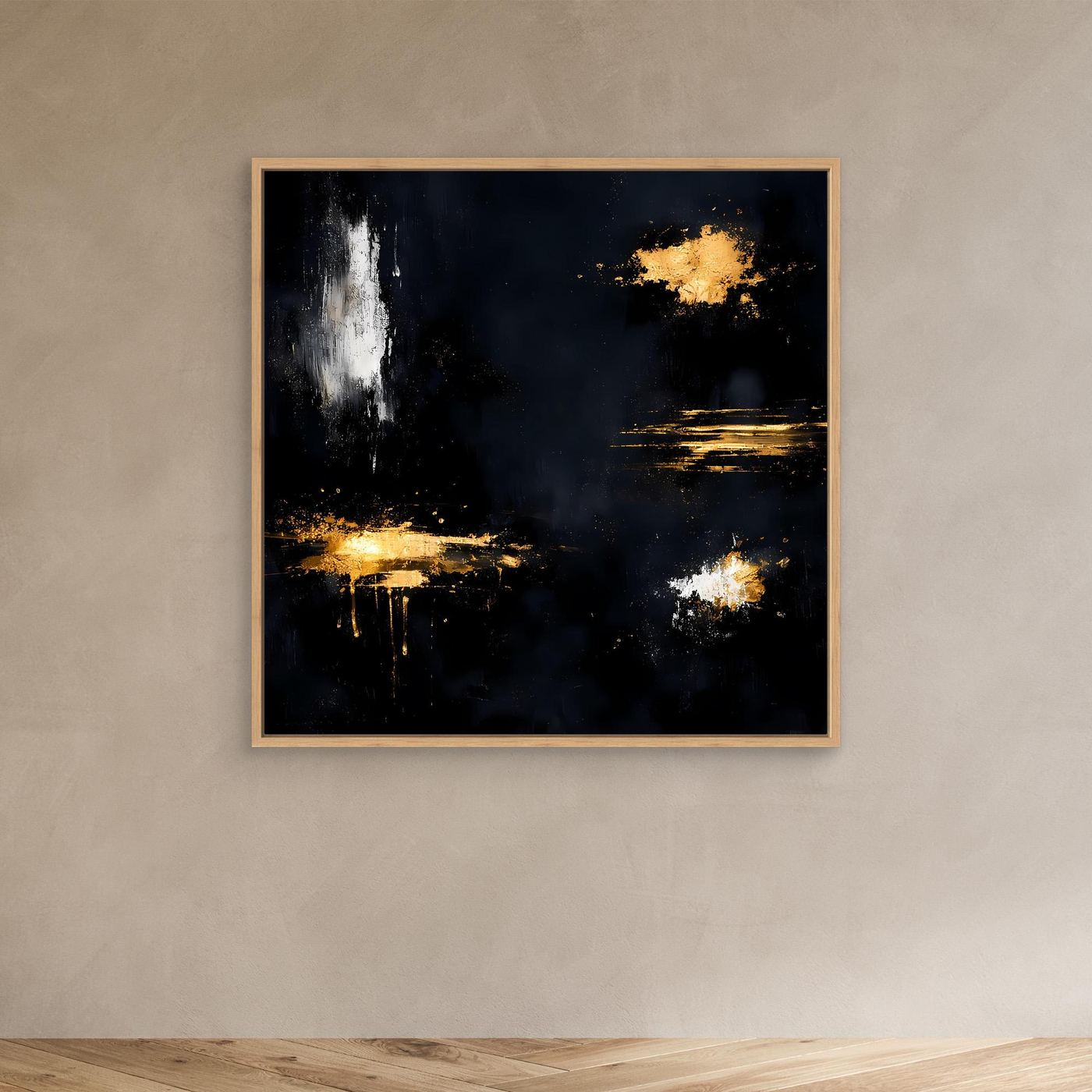 Leinwand Goldene Lichtakzente auf Schwarz | Modernes Abstraktes Minimalismus Wandbild