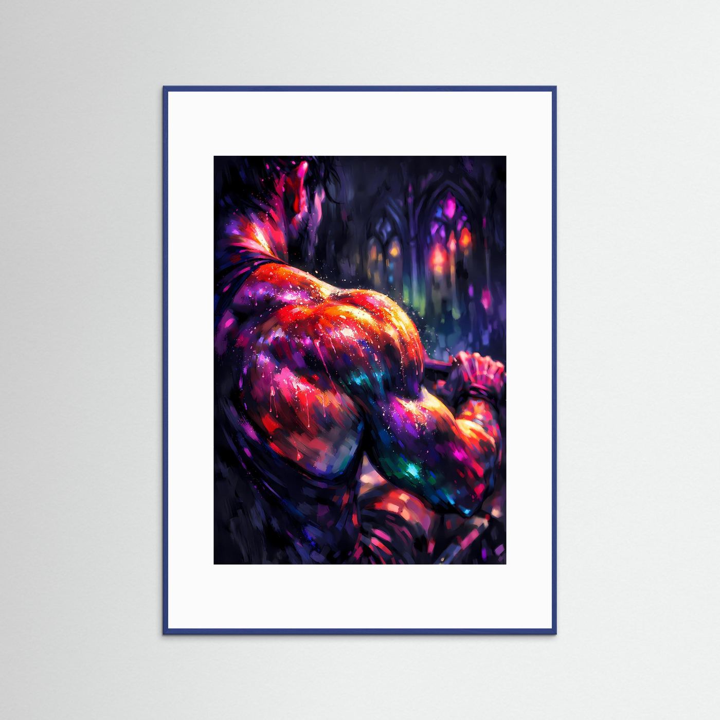 Fokus & Stärke | Abstraktes Bodybuilding Poster der Rückenmuskulatur in Neonfarben | Modernes Kunstposter Hochformat