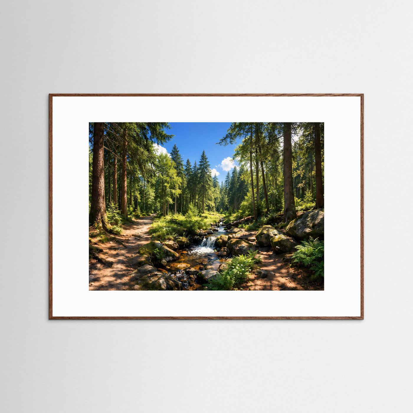 Idyllischer Waldfluss im Sonnenschein | Natur & Landschaft Poster Querformat