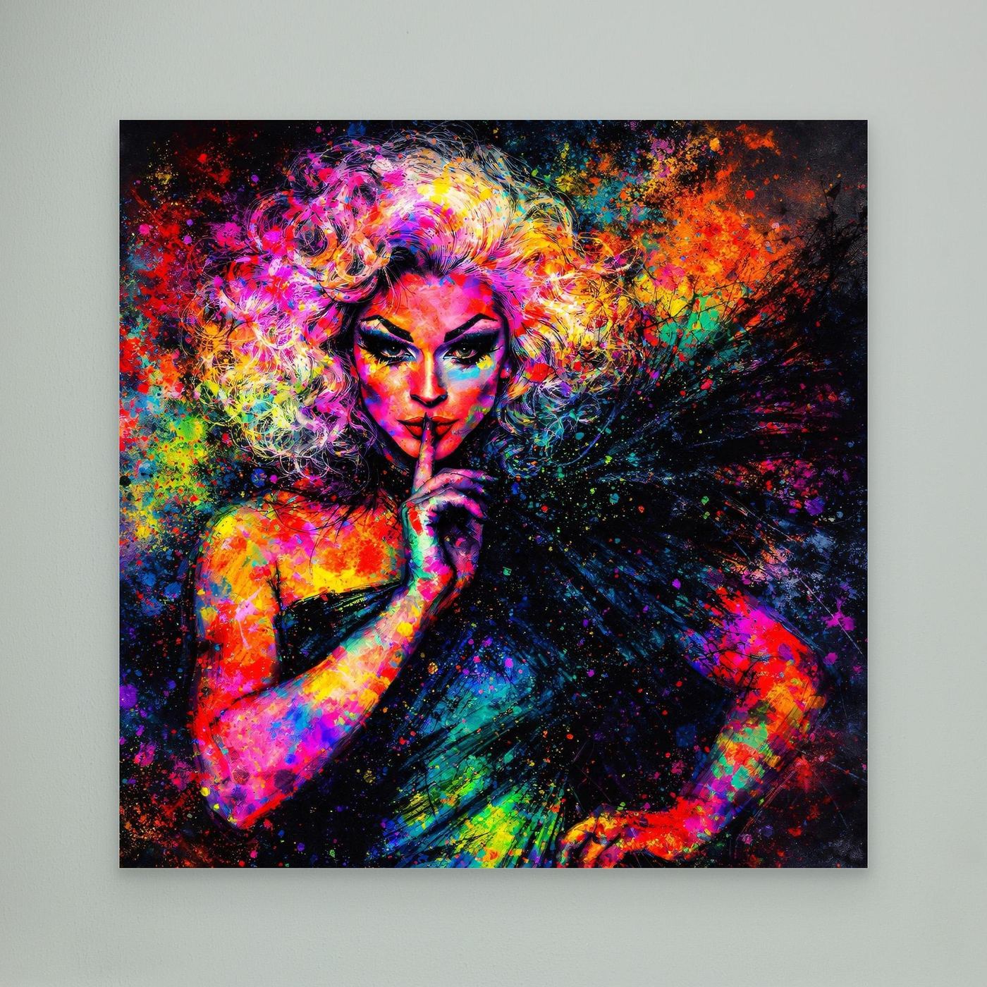 Leinwandbild Drag Queen Pop-Art | Bunte Farbexplosion Wandbild auf Keilrahmen