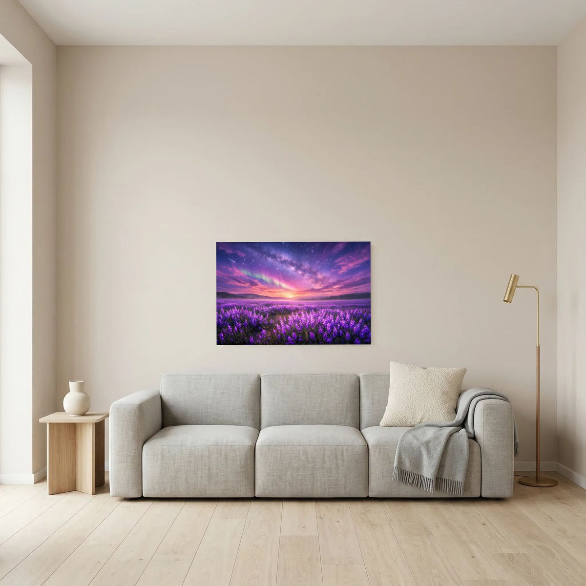 Kleines Querformat-Wandbild: Lavendelfeld unter Sternenhimmel im Abendhimmel