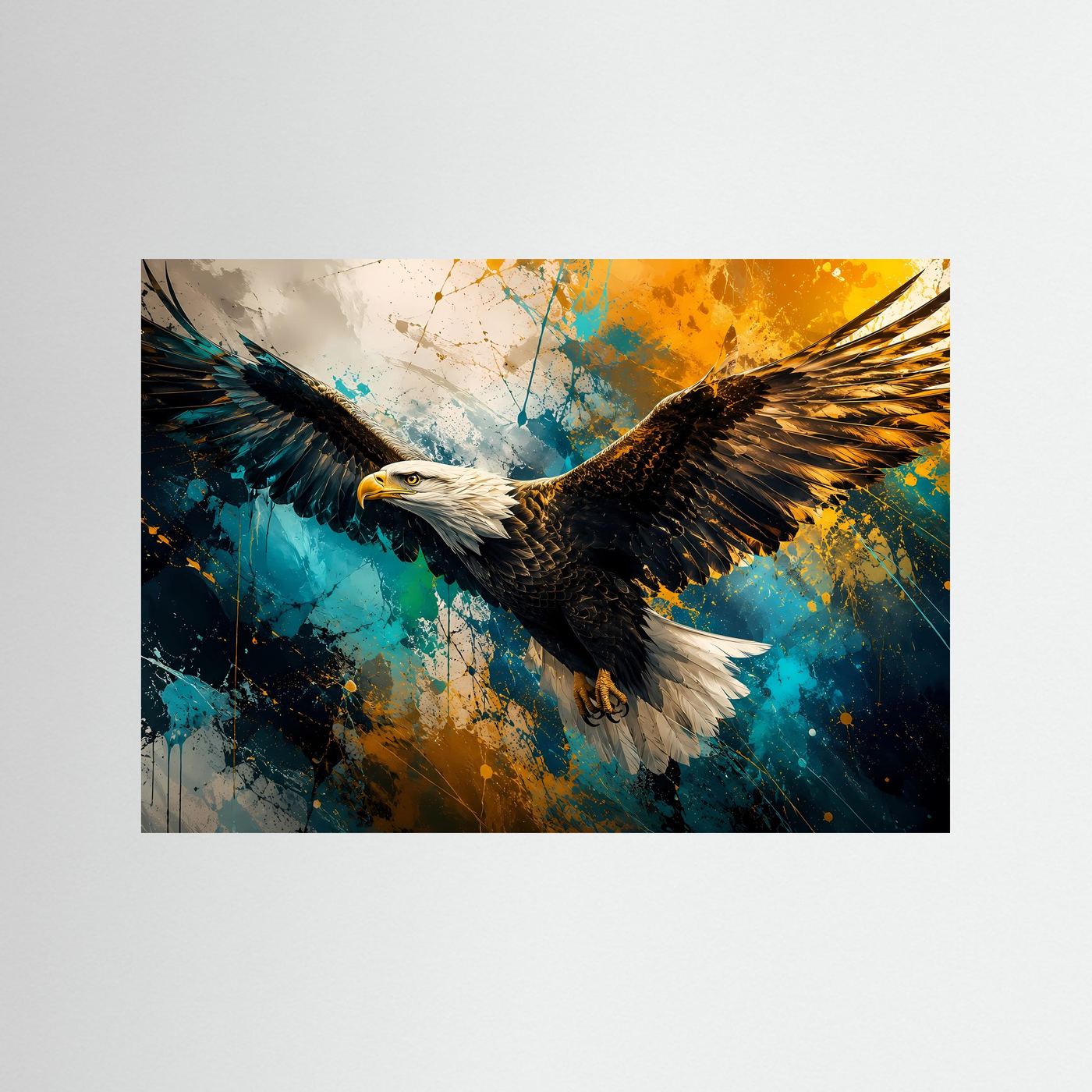 Weißkopfseeadler Poster | Adler Wandbild Modern | Kraftvolles Tiermotiv in Blau und Gold
