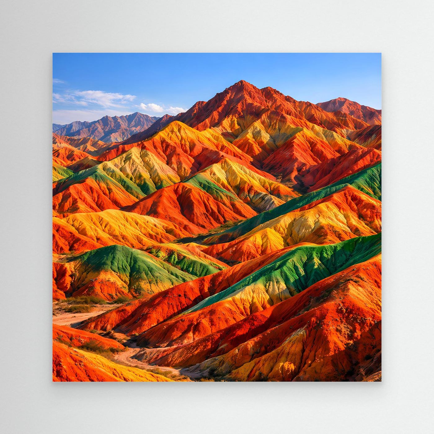 Leinwandbild Regenbogenberge ohne Rahmen, farbige Berglandschaft mit schmalem Pfad