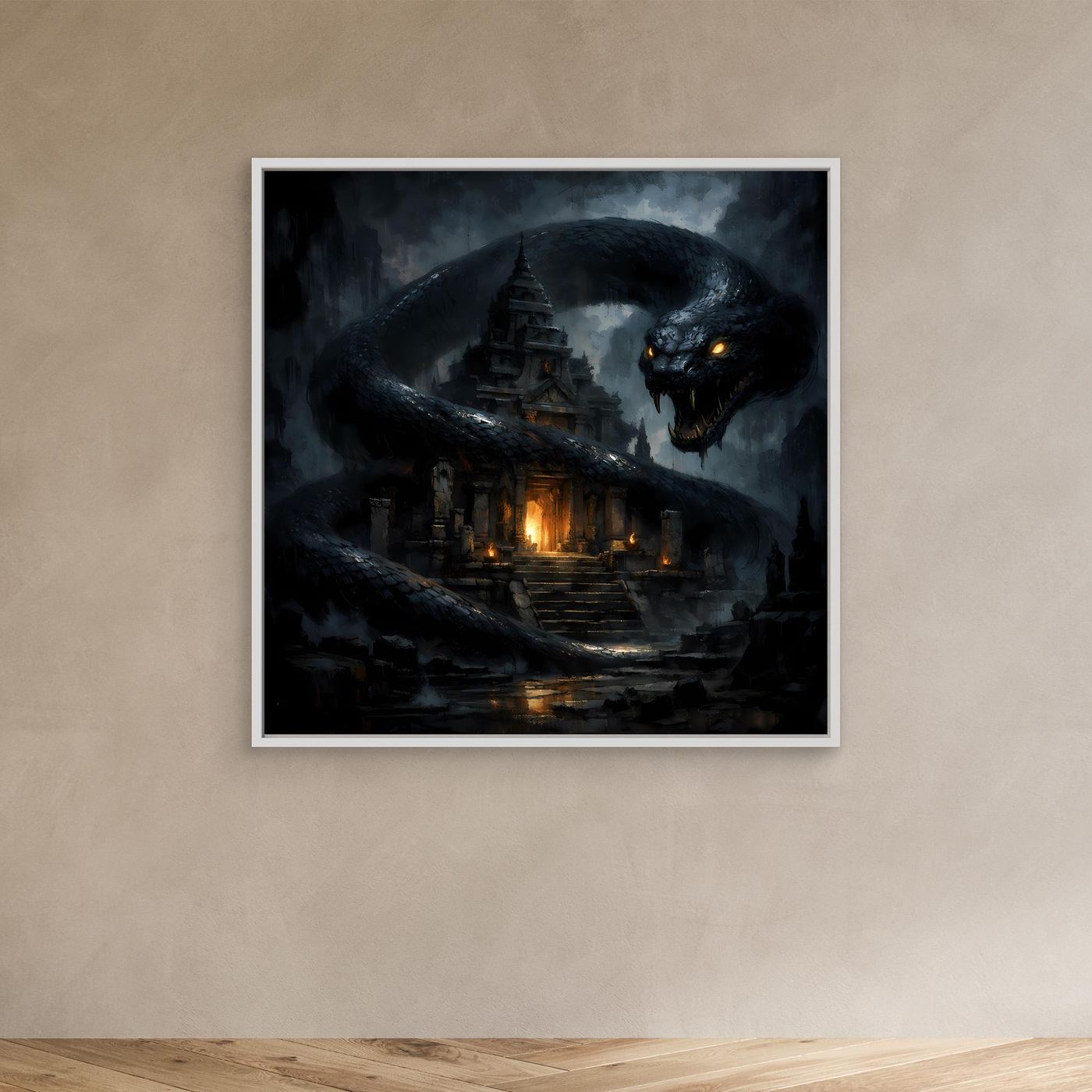 Leinwand Wächter des Tempels | Mystische Riesenschlange Fantasy Wandbild