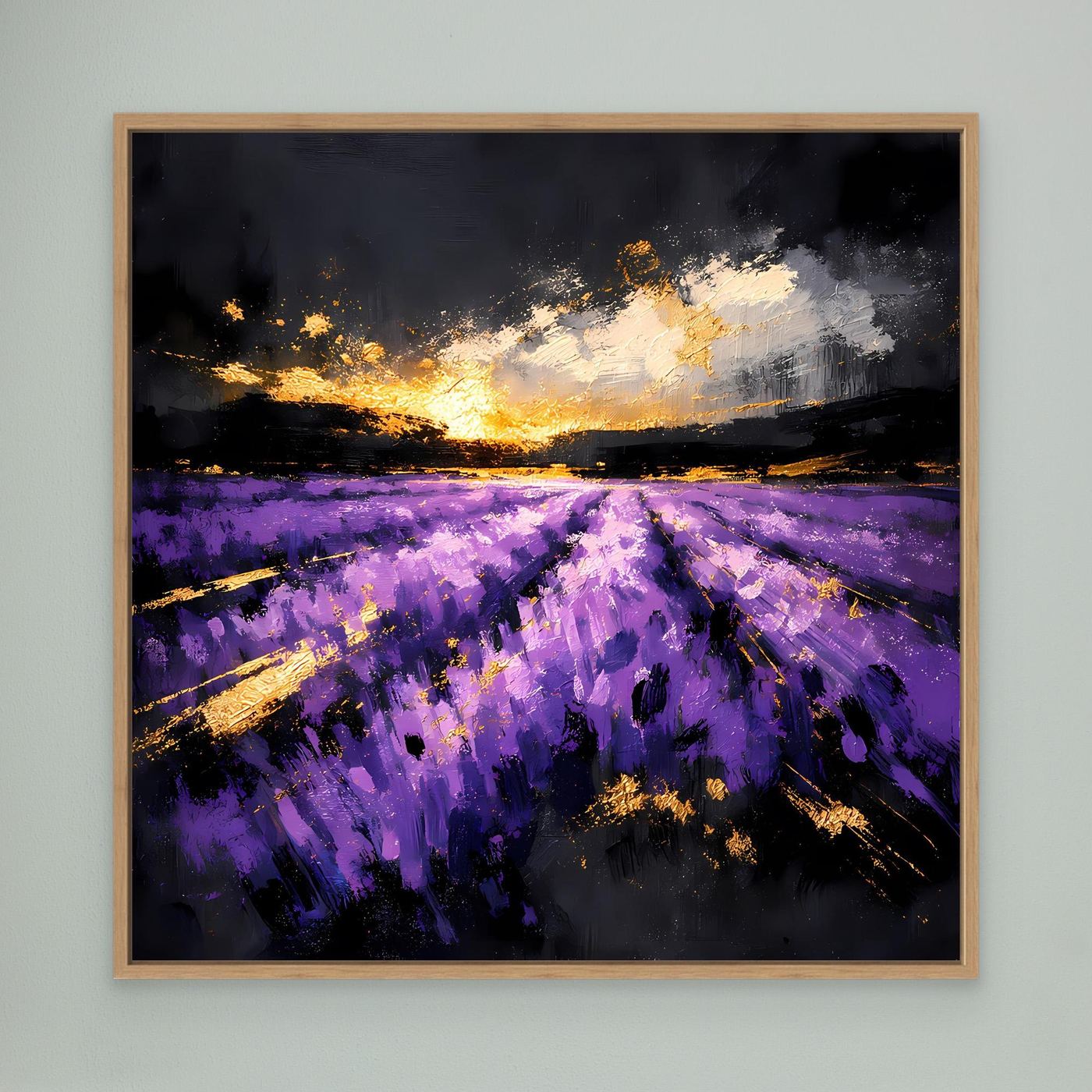 Leinwand Magisches Lavendelfeld bei Sonnenuntergang | Abstraktes Natur Wandbild