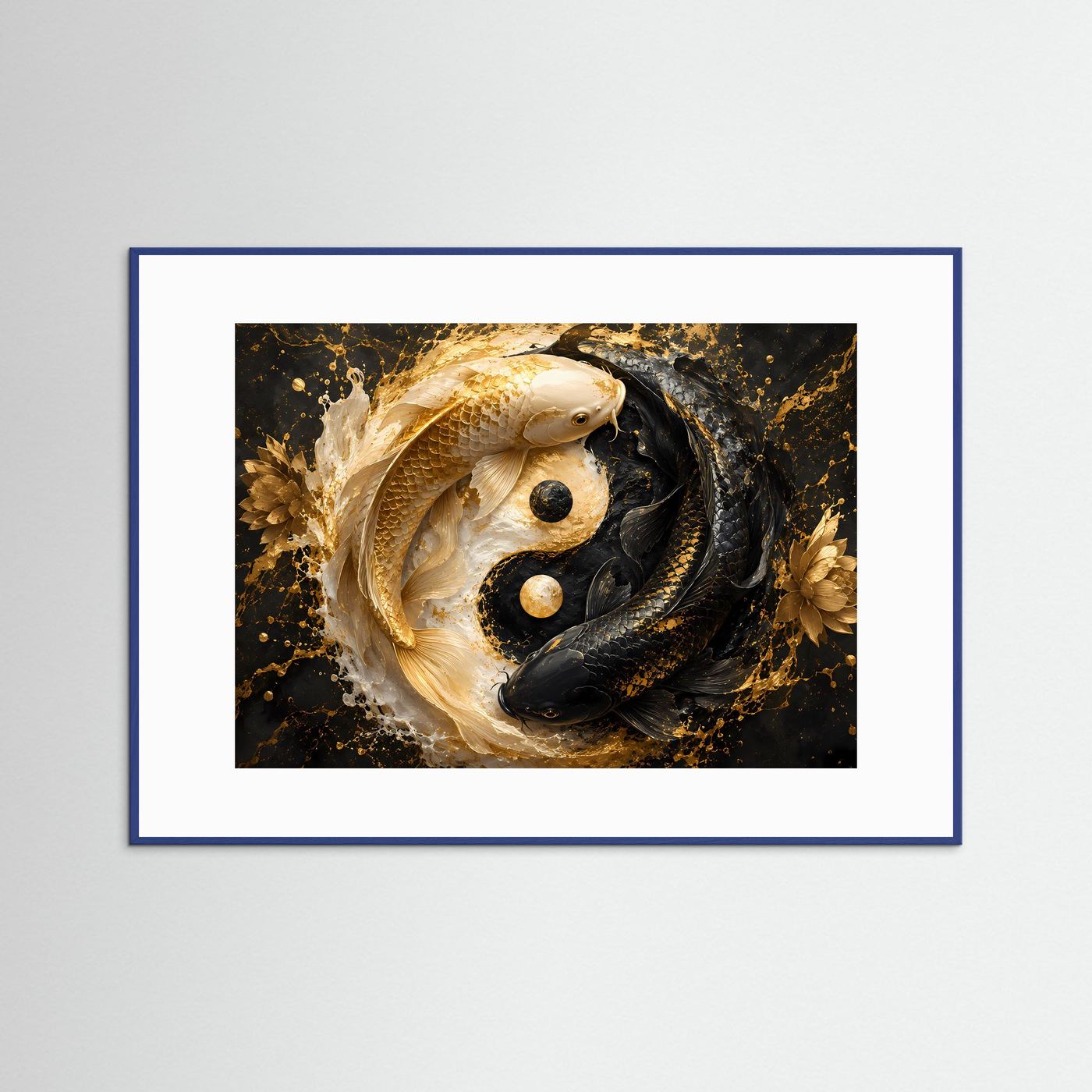 Yin Yang Koi Poster | Goldene und Schwarze Koi Fische Wandkunst | Luxuriöses Feng Shui Wandbild | Abstrakte Zen Kunst | Premium Wall Art