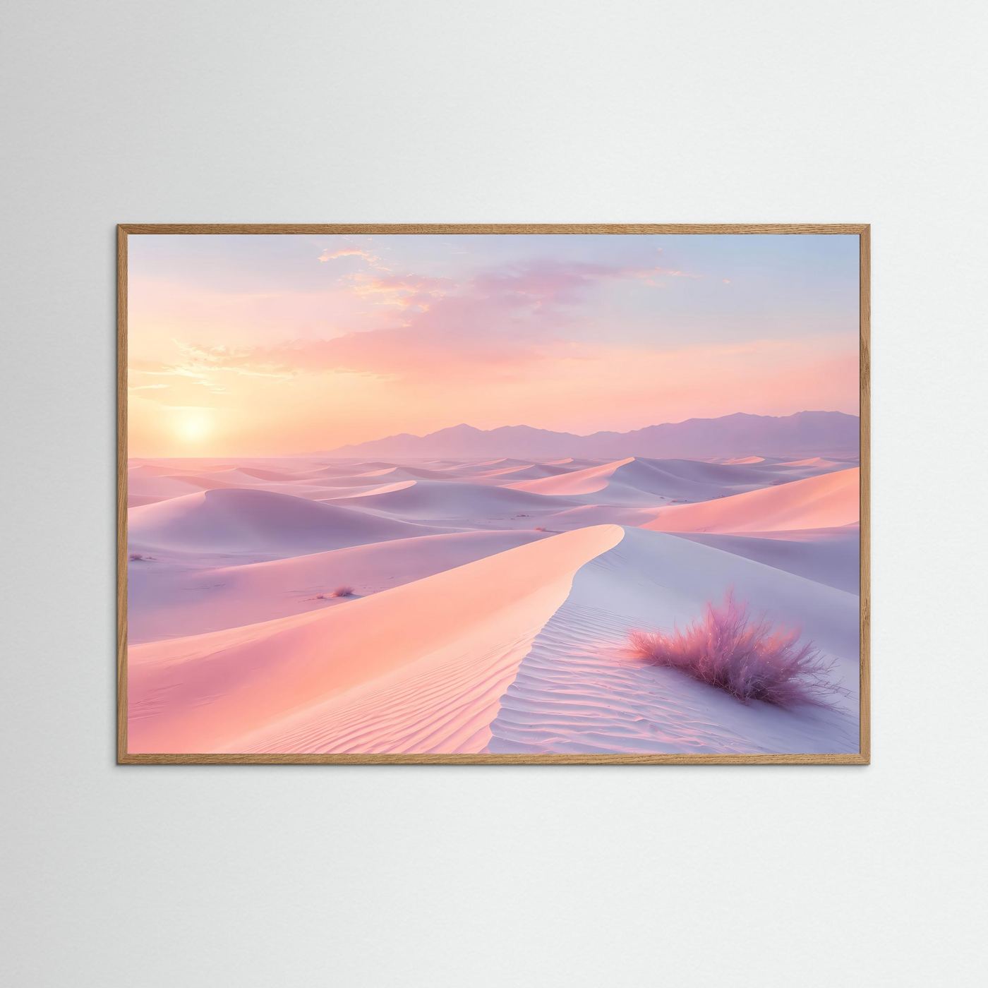 Pastell Wüste Sonnenaufgang | Rosa Sanddünen Wandbild | Minimalistische Wüstenlandschaft | Modernes Leinwandbild | Premium Poster