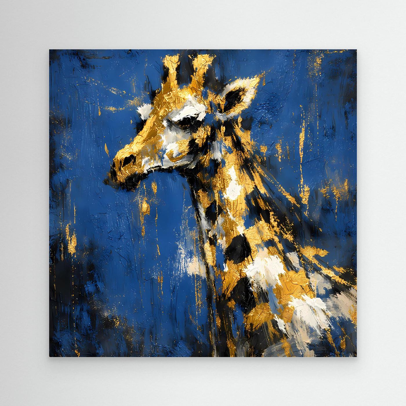 Leinwand Elegante Giraffe in Gold und Blau | Abstraktes Tier Wandbild