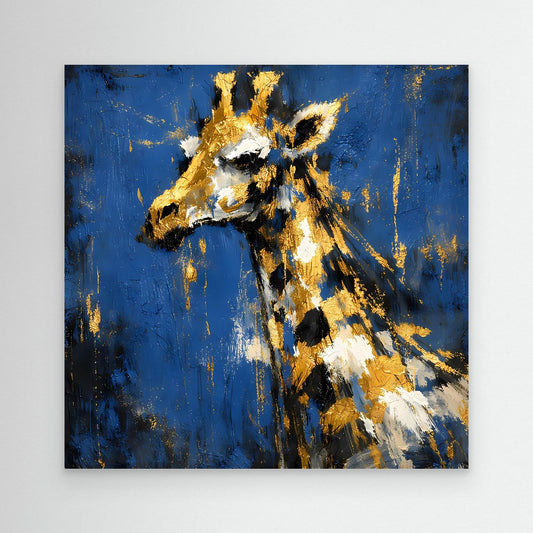 Leinwandbild mit abstrakter Giraffe in Gold und Dunkelblau, ohne Rahmen