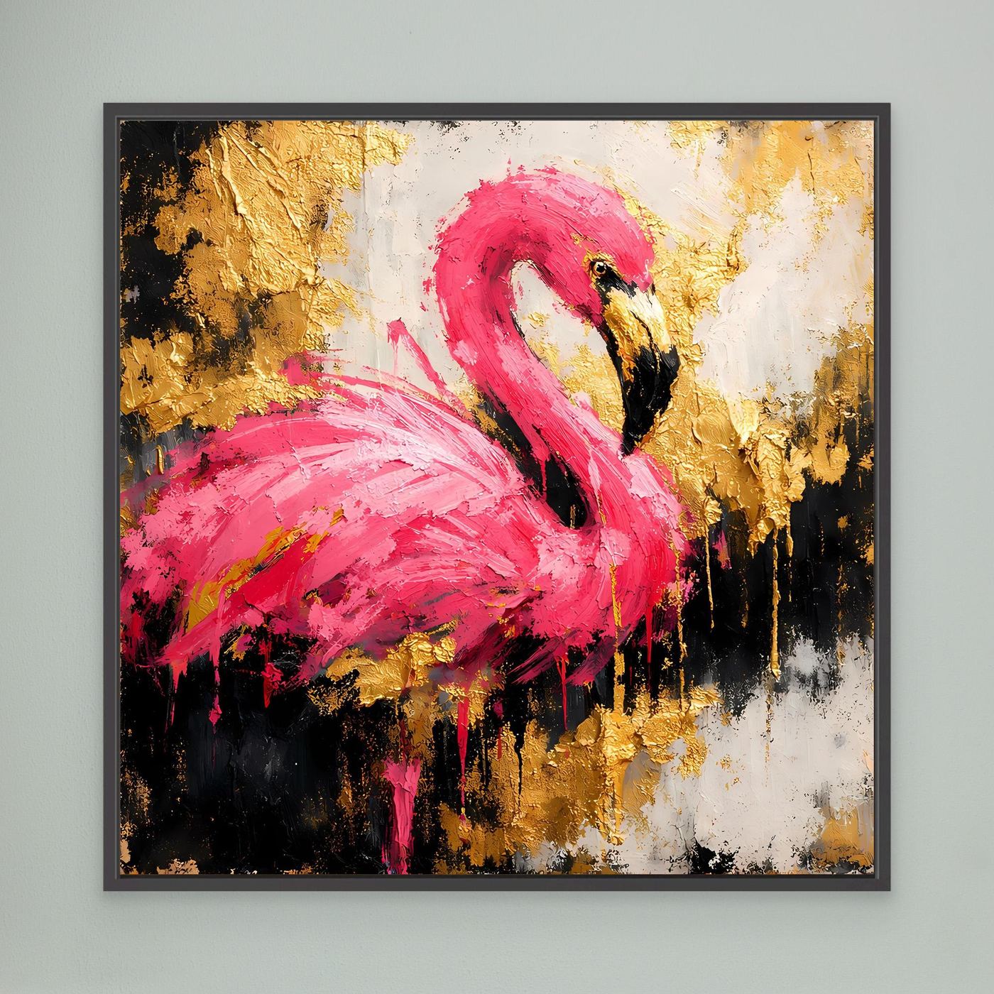 Leinwand Eleganter Flamingo in Pink und Gold | Abstraktes Modernes Tier Wandbild
