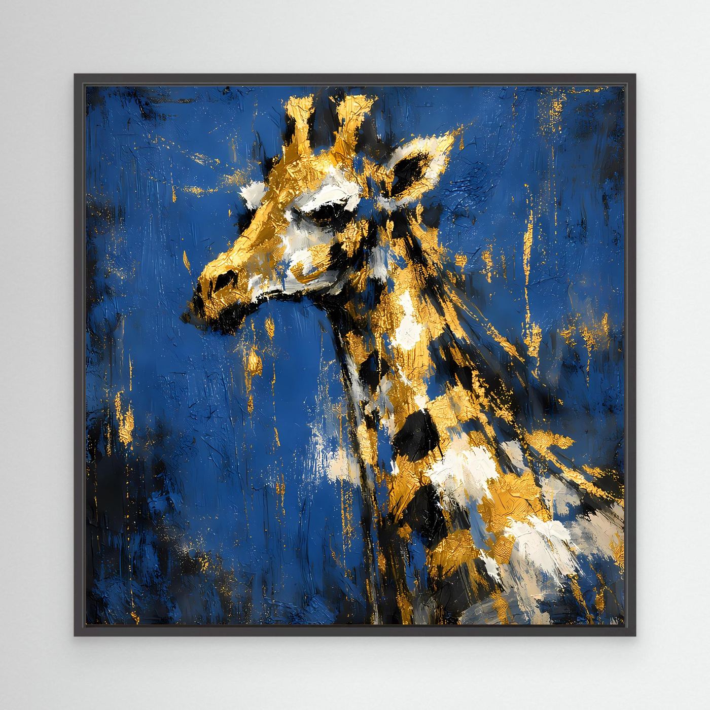 Leinwand Elegante Giraffe in Gold und Blau | Abstraktes Tier Wandbild