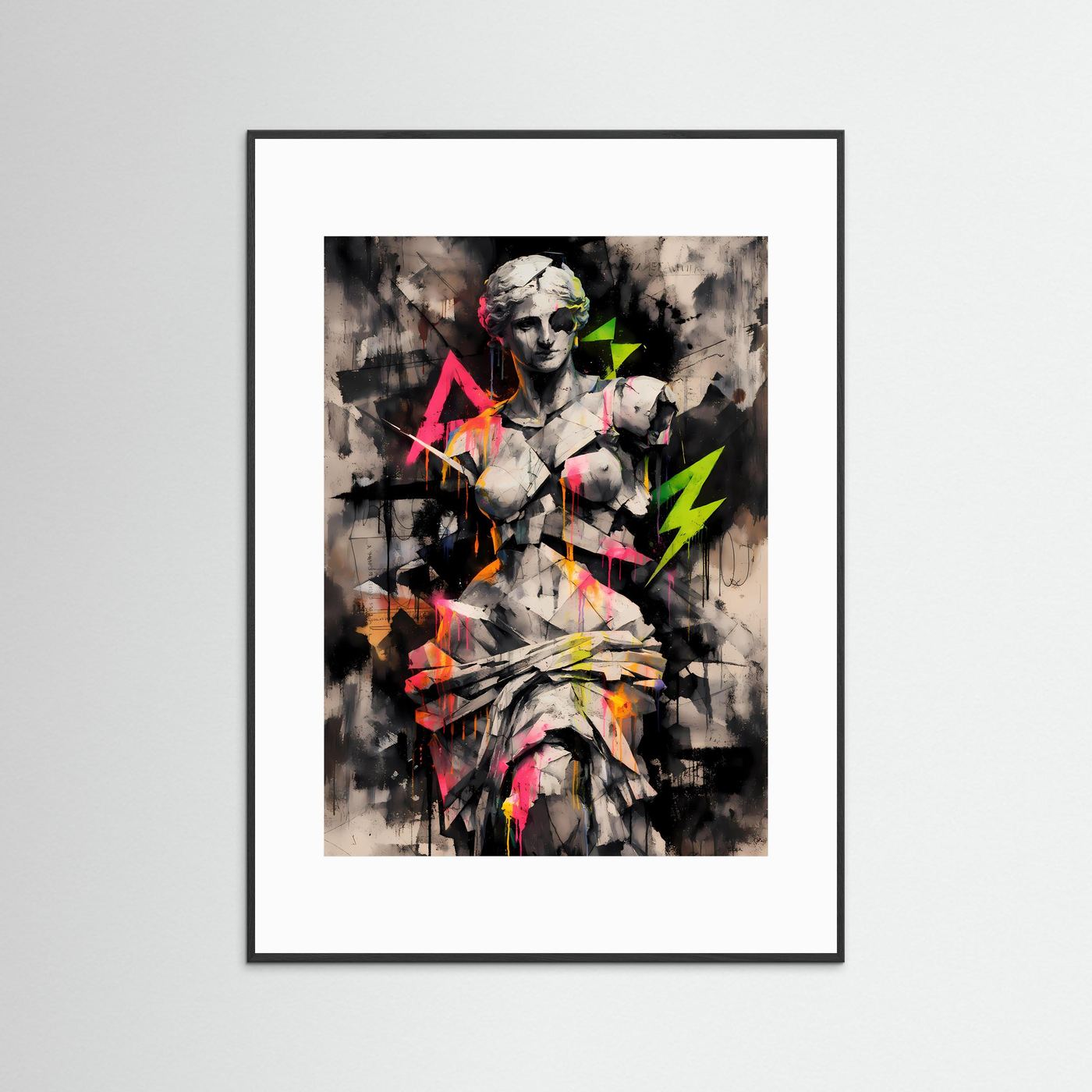 The Neon Venus | Luxuriöses Skulpturen Poster Bunt & Dunkel | Abstraktes Statue Kunstposter Hochformat