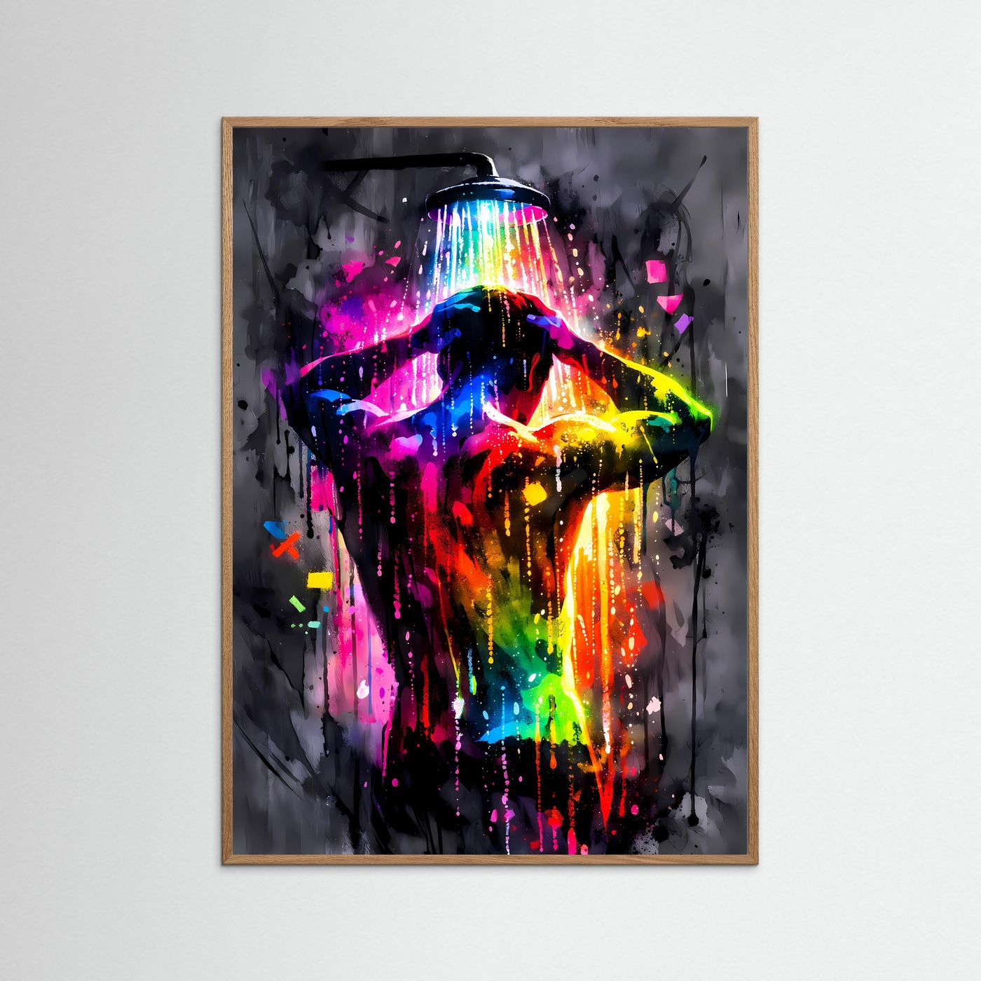 Die Farben der Reinigung | Neon Dusche Poster in bunten Regenbogenfarben | Abstraktes Kunstposter Hochformat