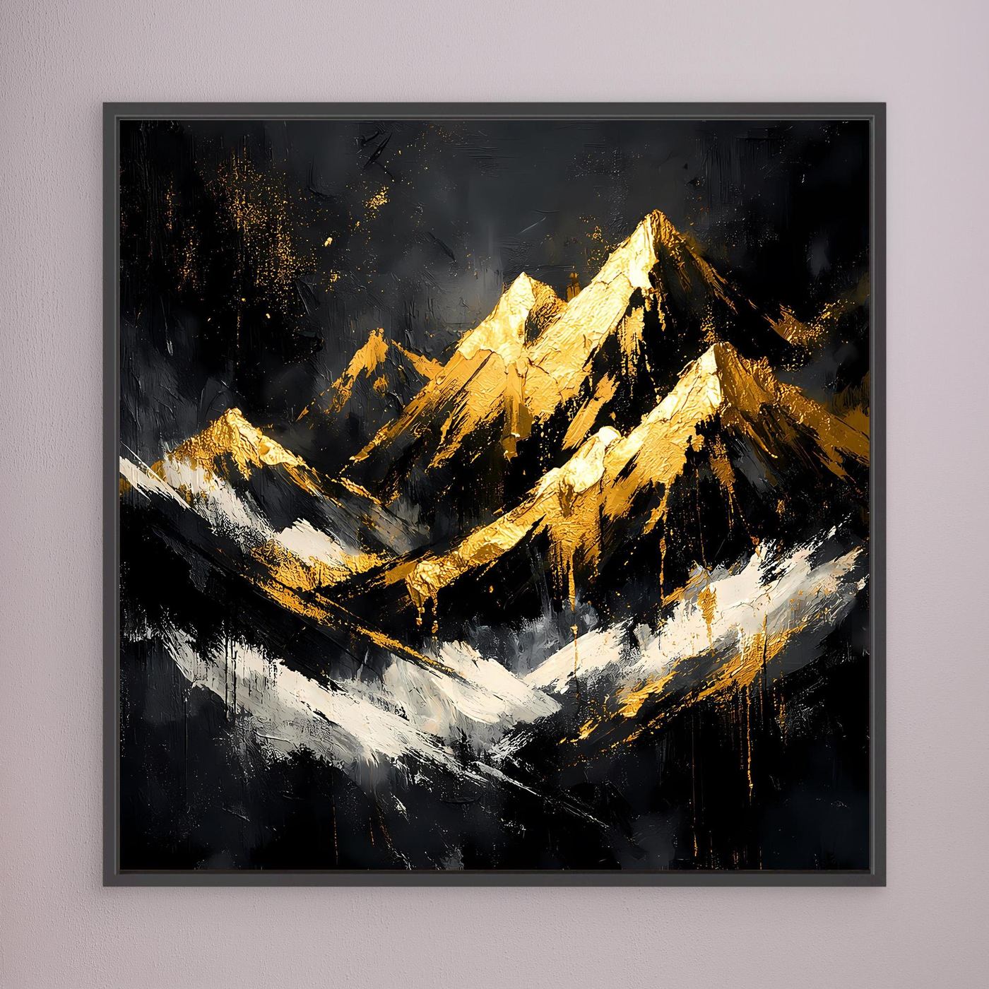 Leinwand Goldene Berggipfel im Abendlicht | Modernes Abstraktes Berg Wandbild