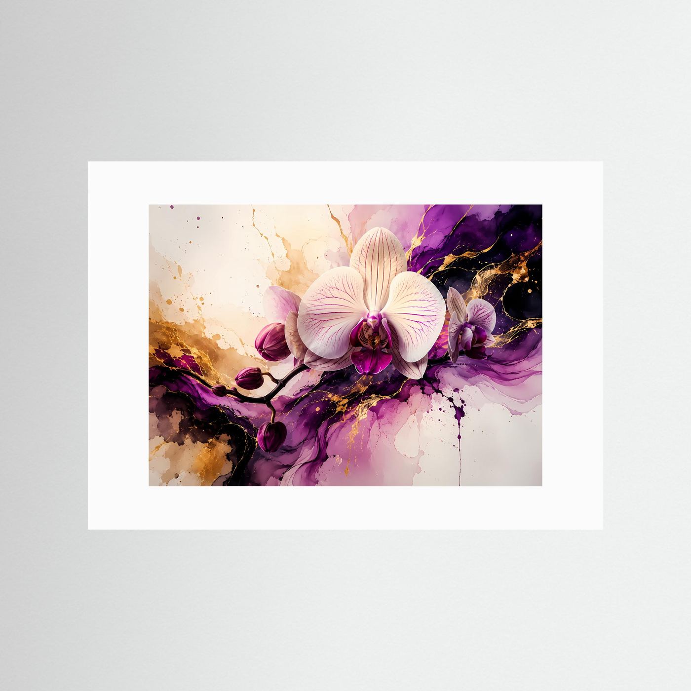 Elegante Orchidee im fließenden Farbspiel | Modernes Blumen- & Kunst-Poster Querformat