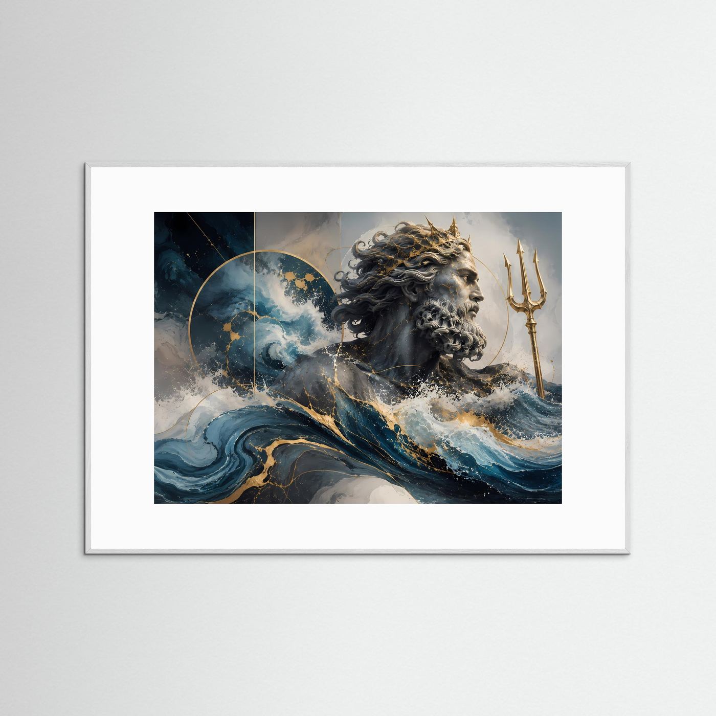 Poseidon – Gott des Meeres | Abstrakte Mythologie in Blau, Gold & Marmor
