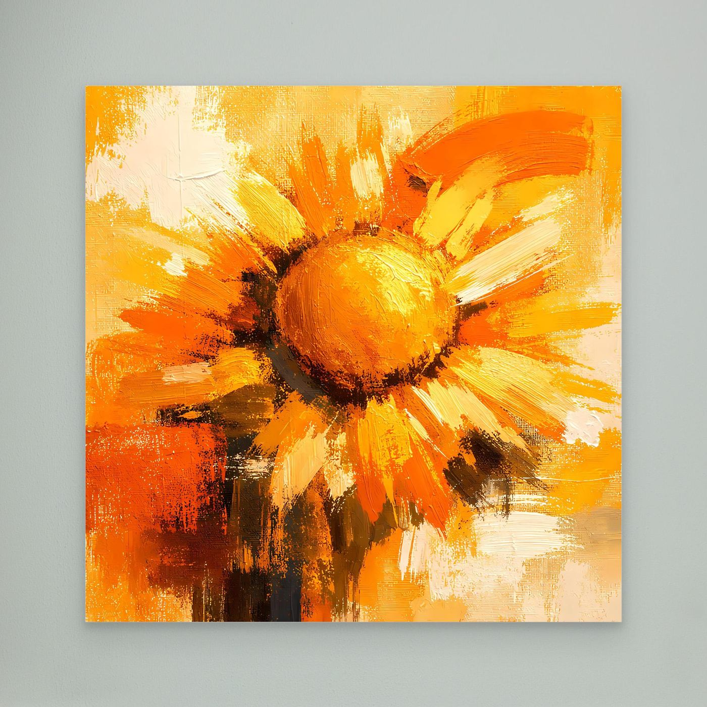 Leinwand Abstraktes Sonnenblumen Gemälde | Modernes Florales Wandbild Gelb Orange