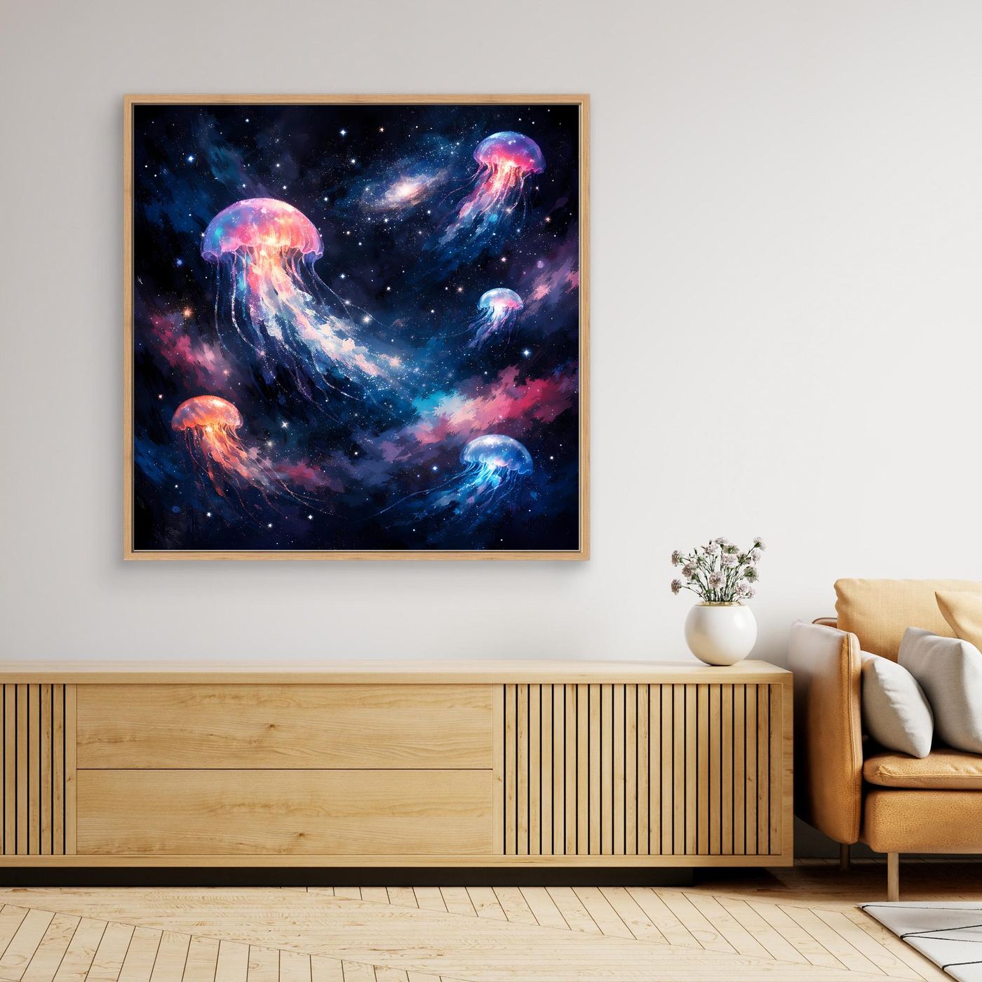 Leinwand Leuchtende Qualle im Tiefsee-Leuchten | Abstraktes Maritimes Wandbild