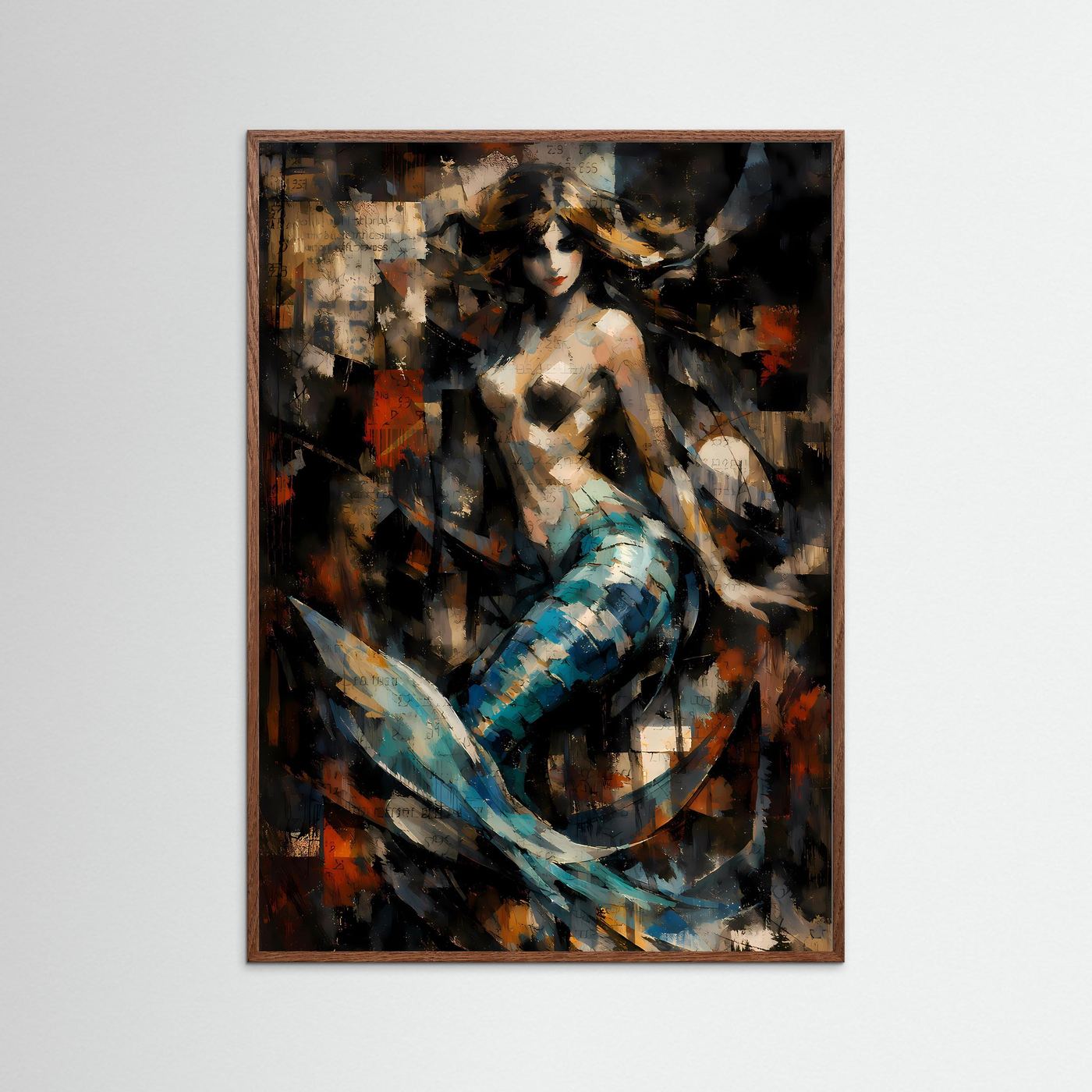 Die Magie des Ozeans | Luxuriöses Meerjungfrauen Poster in Teal, Gold & Dunkelblau | Abstraktes Kunstposter Hochformat