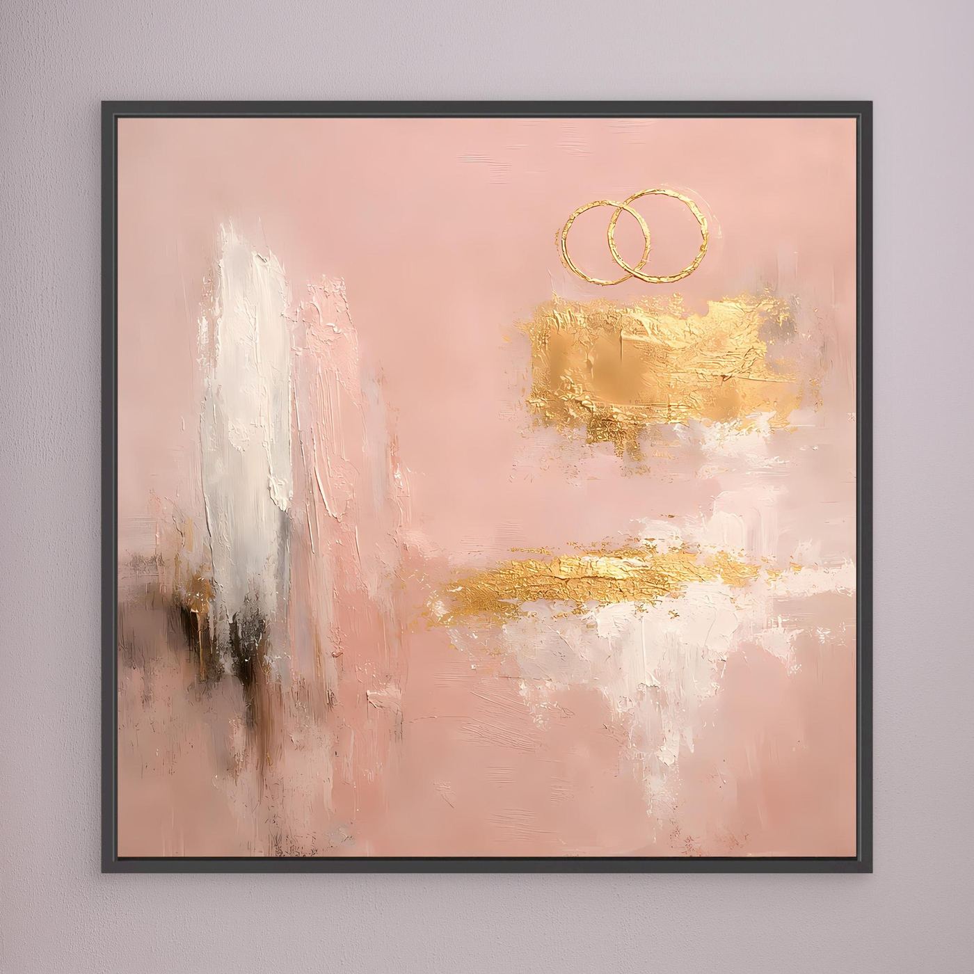 Leinwand Abstraktes Hochzeitsgemälde in Altrosa und Gold | Modernes Wandbild Eheringe
