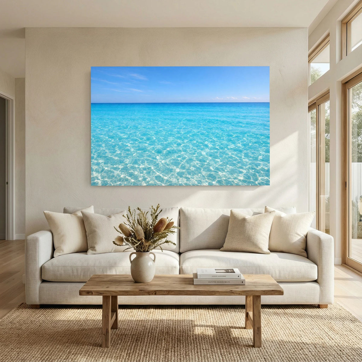 Wandbild im Querformat mit türkisblauem Meer und klaren Wellen auf Augenhöhe.