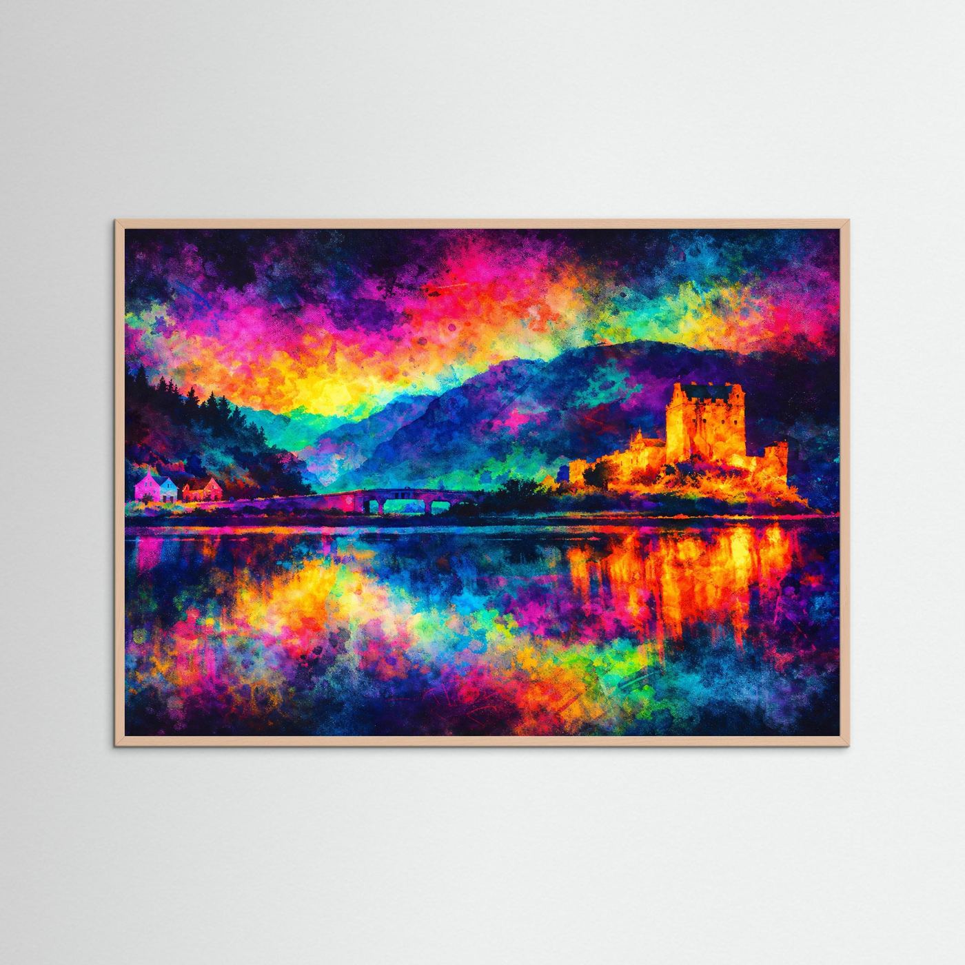 Eilean Donan Castle Expressionismus | Bunte Architektur & Schottland Kunst Poster Querformat