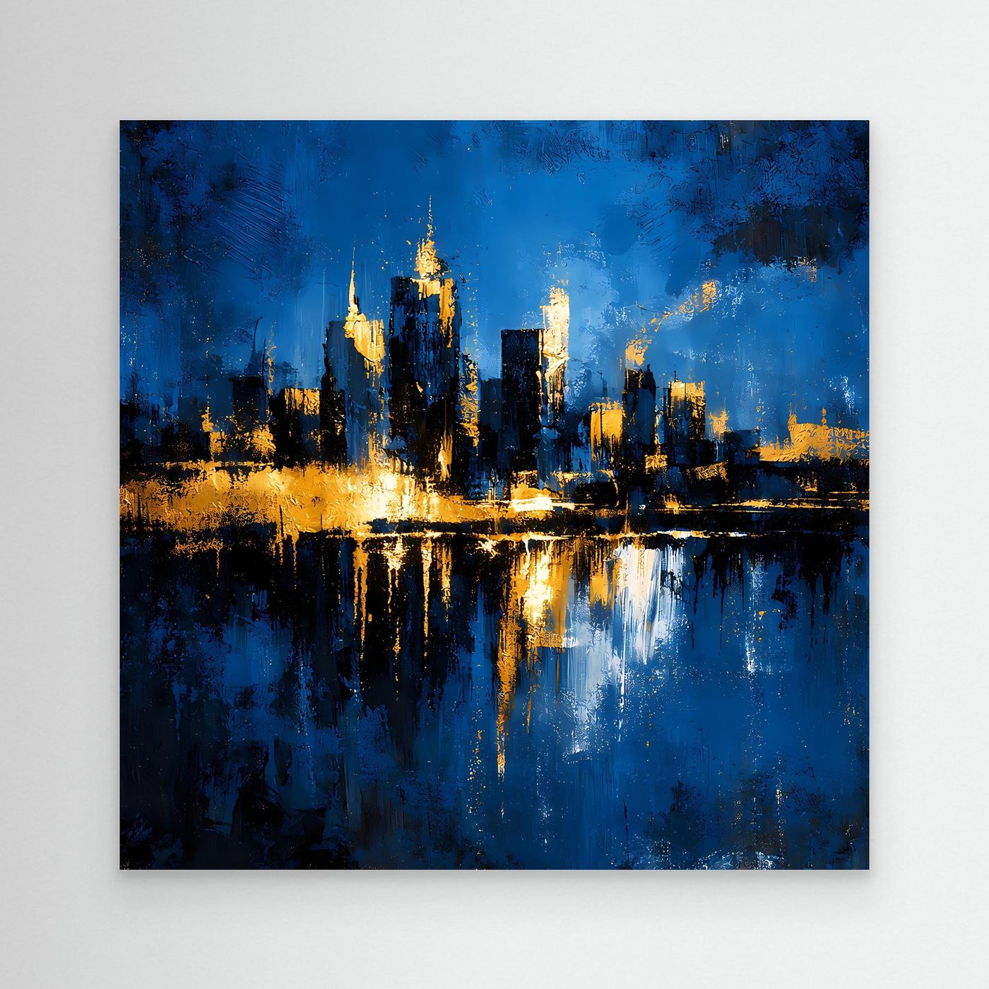 Leinwand Goldene Skyline bei Nacht | Modernes Abstraktes New York Wandbild