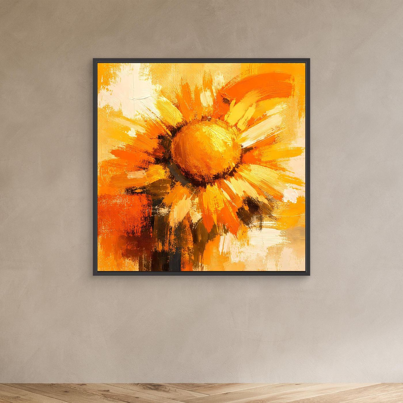 Leinwand Abstraktes Sonnenblumen Gemälde | Modernes Florales Wandbild Gelb Orange