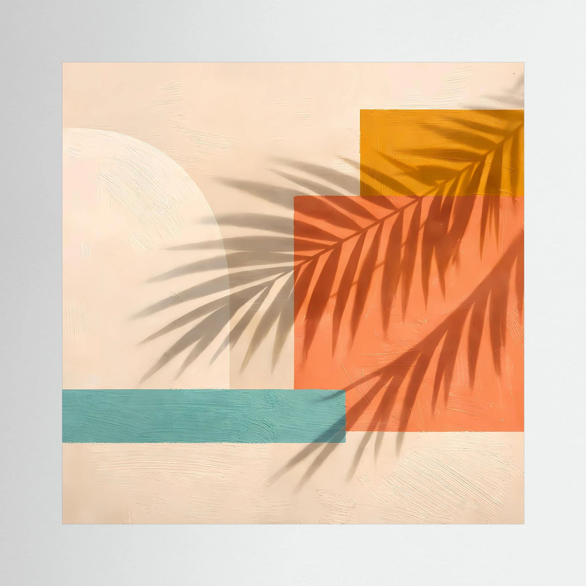 Leinwand Abstrakte Geometrie mit Palmenschatten | Modernes Boho Wandbild Terracotta