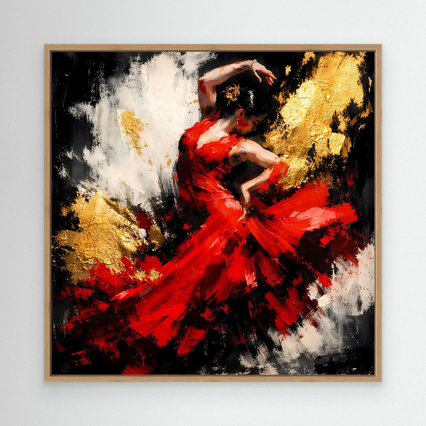 Leinwand Flamenco Tänzerin in Rot und Gold | Modernes Abstraktes Tanz Wandbild