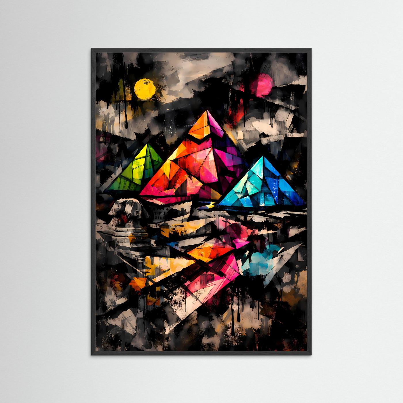 Geheimnis der Pharaonen | Abstraktes Ägypten Pyramiden Poster in bunten Neonfarben | Modernes Kunstposter Hochformat
